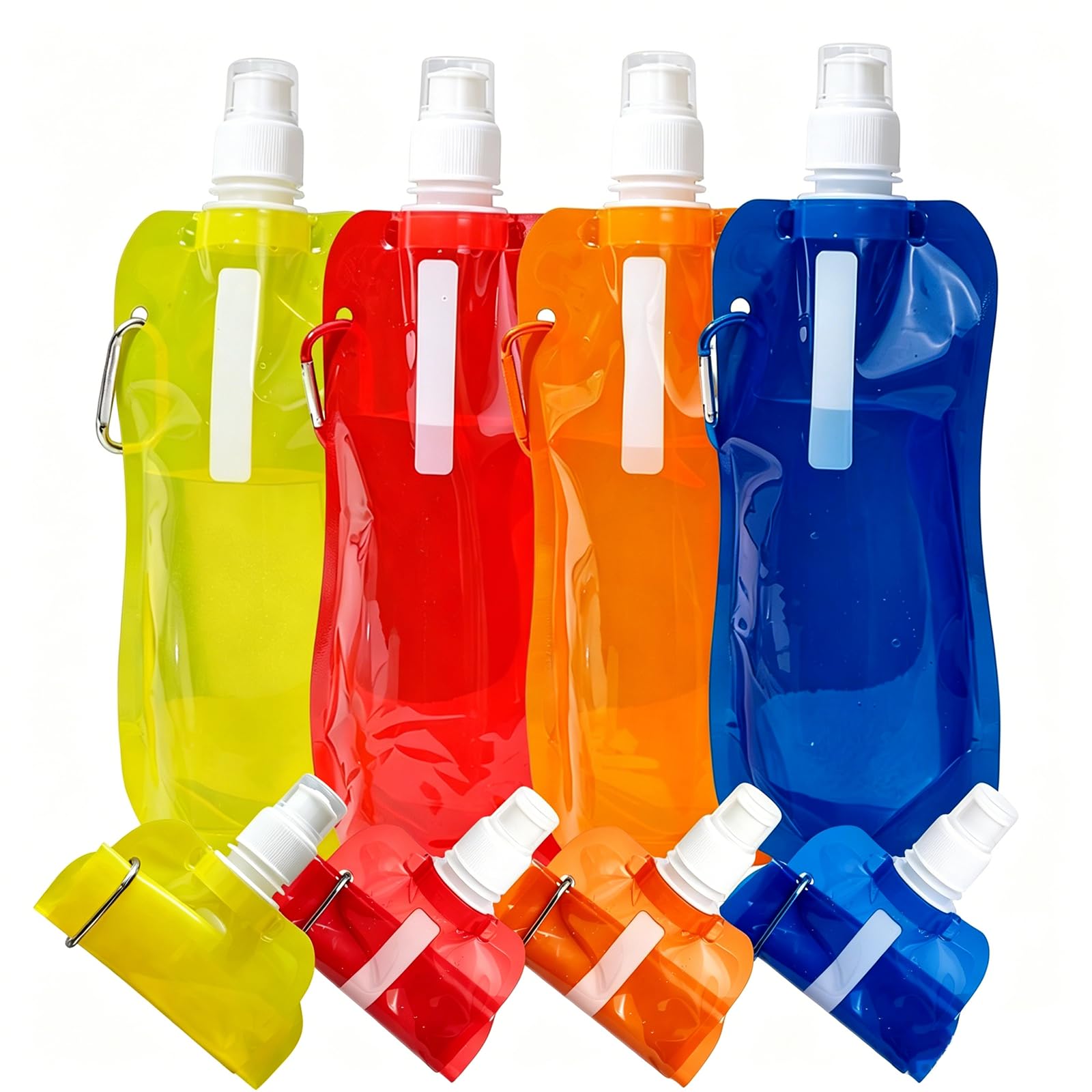 LuLuya 4 Pack Collapsible Water Bottles for Travel  16oz Foldable Water Bottle with Carabiner,Leakproof Lid, 480ML Portable Reu