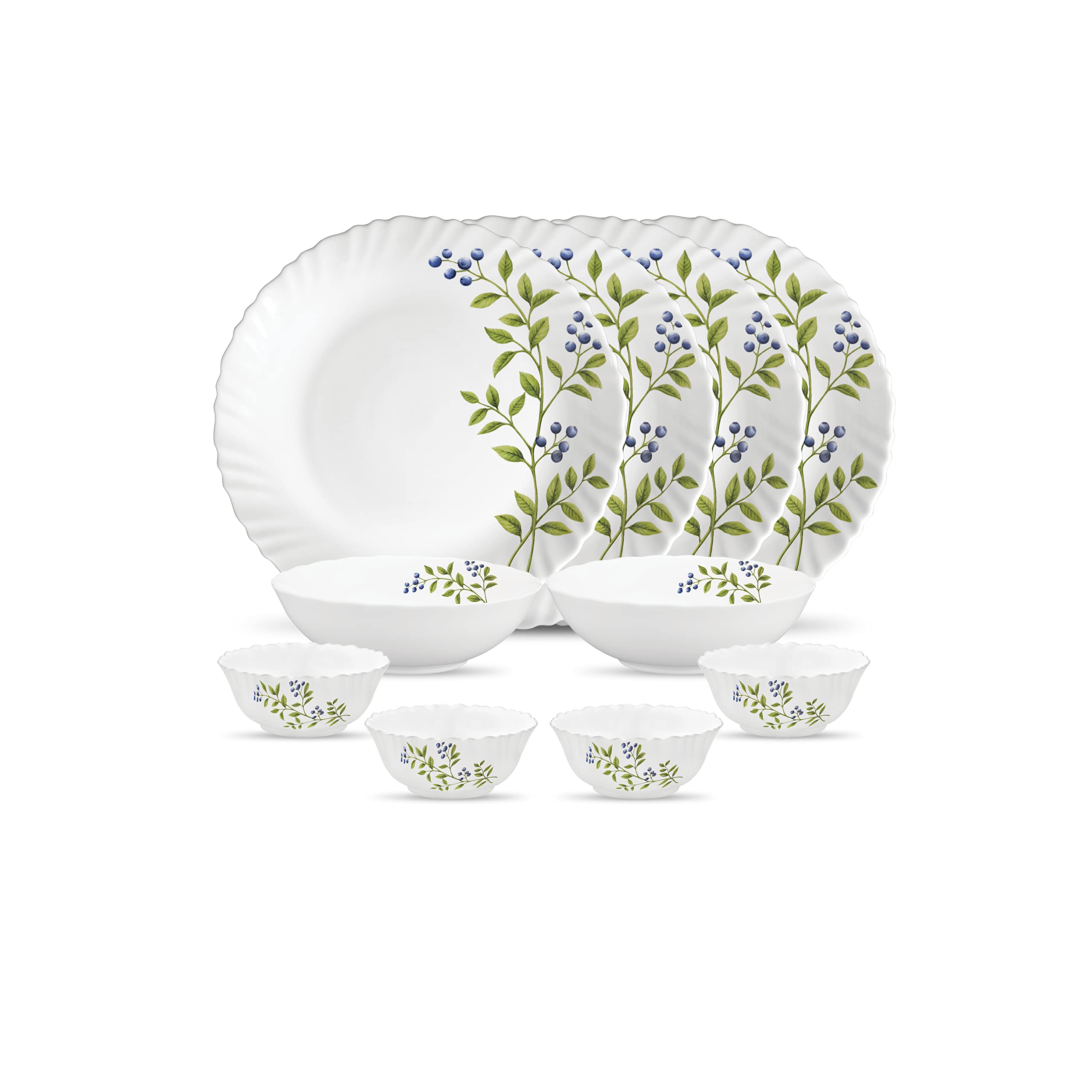 La Opala Novo Collection Opal Glass Crockery | For Family Of 4 | Dinner Set 10 Pcs Lush Greens | Plates & Bowls For Dining | Mic