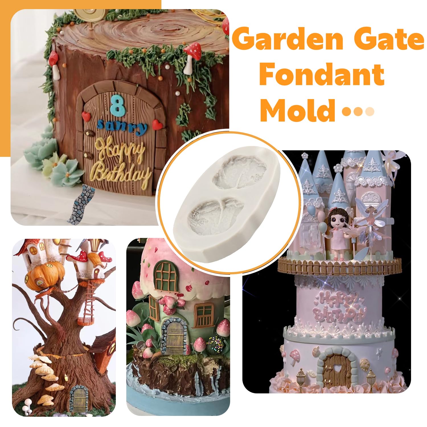 Sijiangmold Enchanted Fairy Garden Fairy Gnome Home Door Silicone Mold Stone Path Fondant Mold Brick Wall Texture Mold For Cake