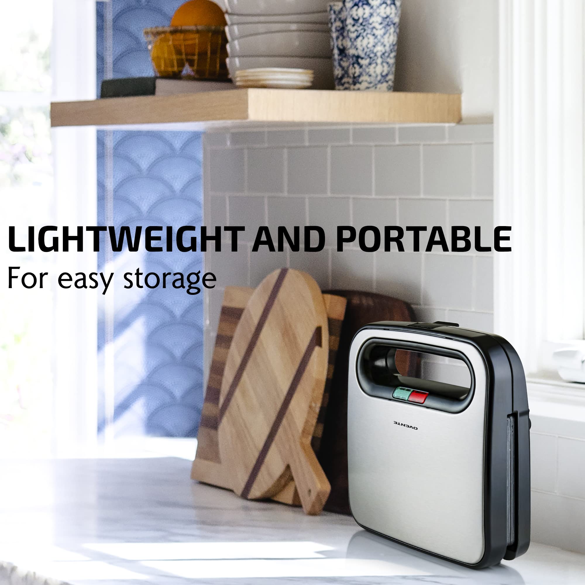 OVENTE Electric Sandwich Maker, Non-Stick Plates, Cool Touch Handle, Black GPS401B