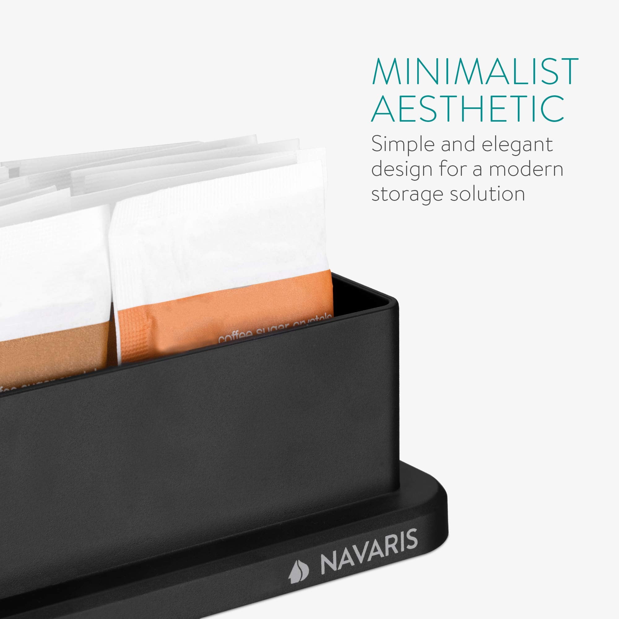Navaris Small coffee Station Organizer - Tea and coffee condiment Supplies Holder with Stacking cup Storage - For Kitchen or Office Break Room - Black
