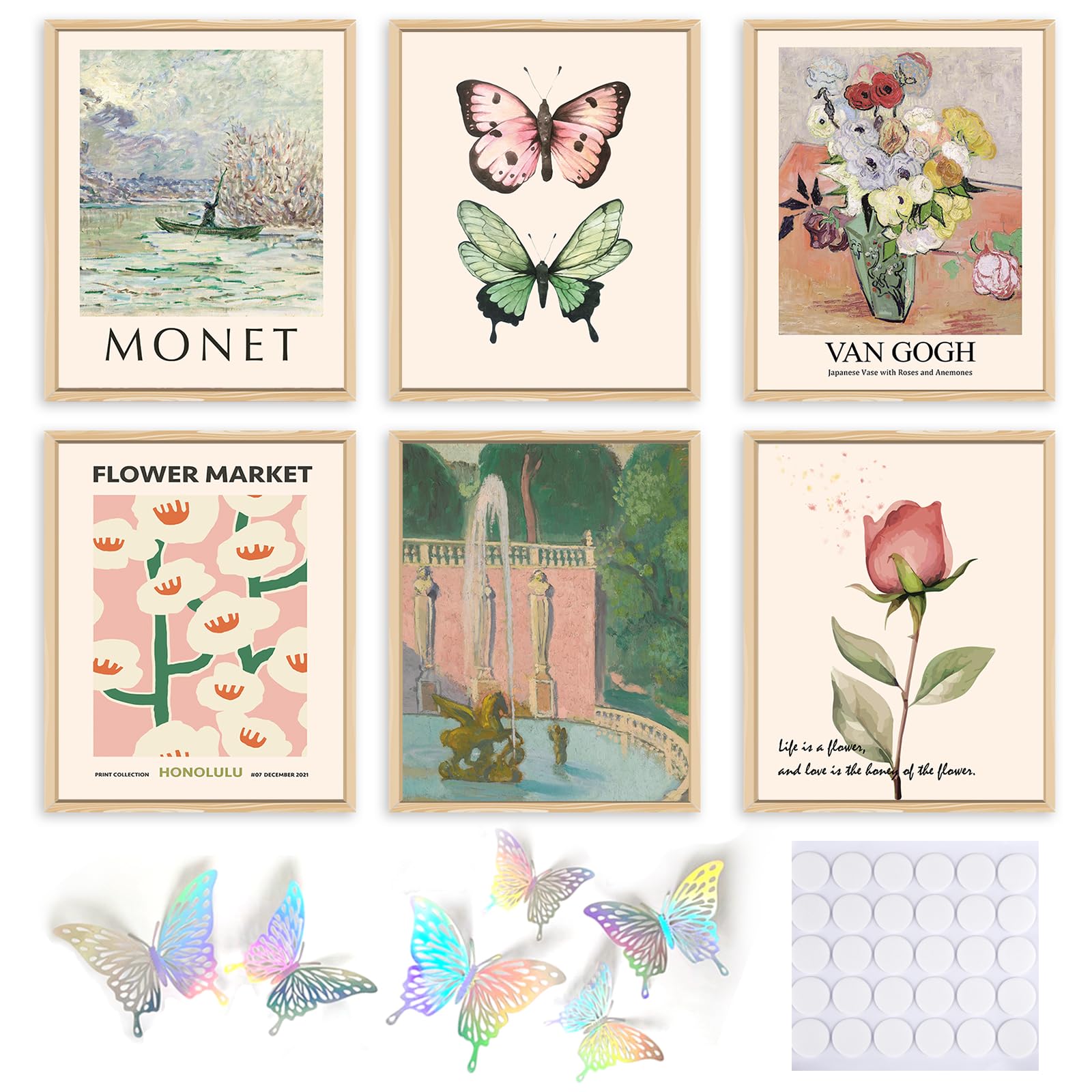 Qiaomics Wall Art Prints Aesthetic,Flower Market Wall Art Prints For Bedroom,Monet&Van Gogh Wall Art Poster,Colorful Abstract Gi