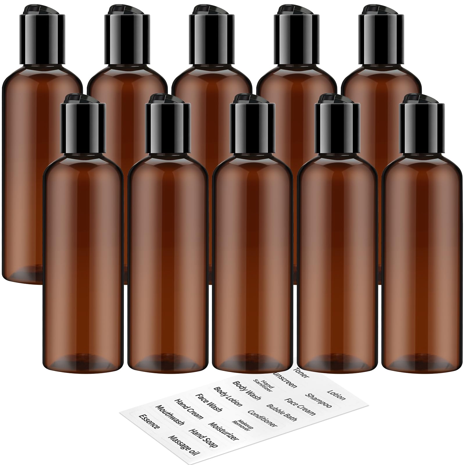 Tuzazo 10 Pack 3.4 Oz Amber Plastic Travel Bottles For Toiletries Tsa Approved Leakproof Travel Size Containers Empty Small Plas