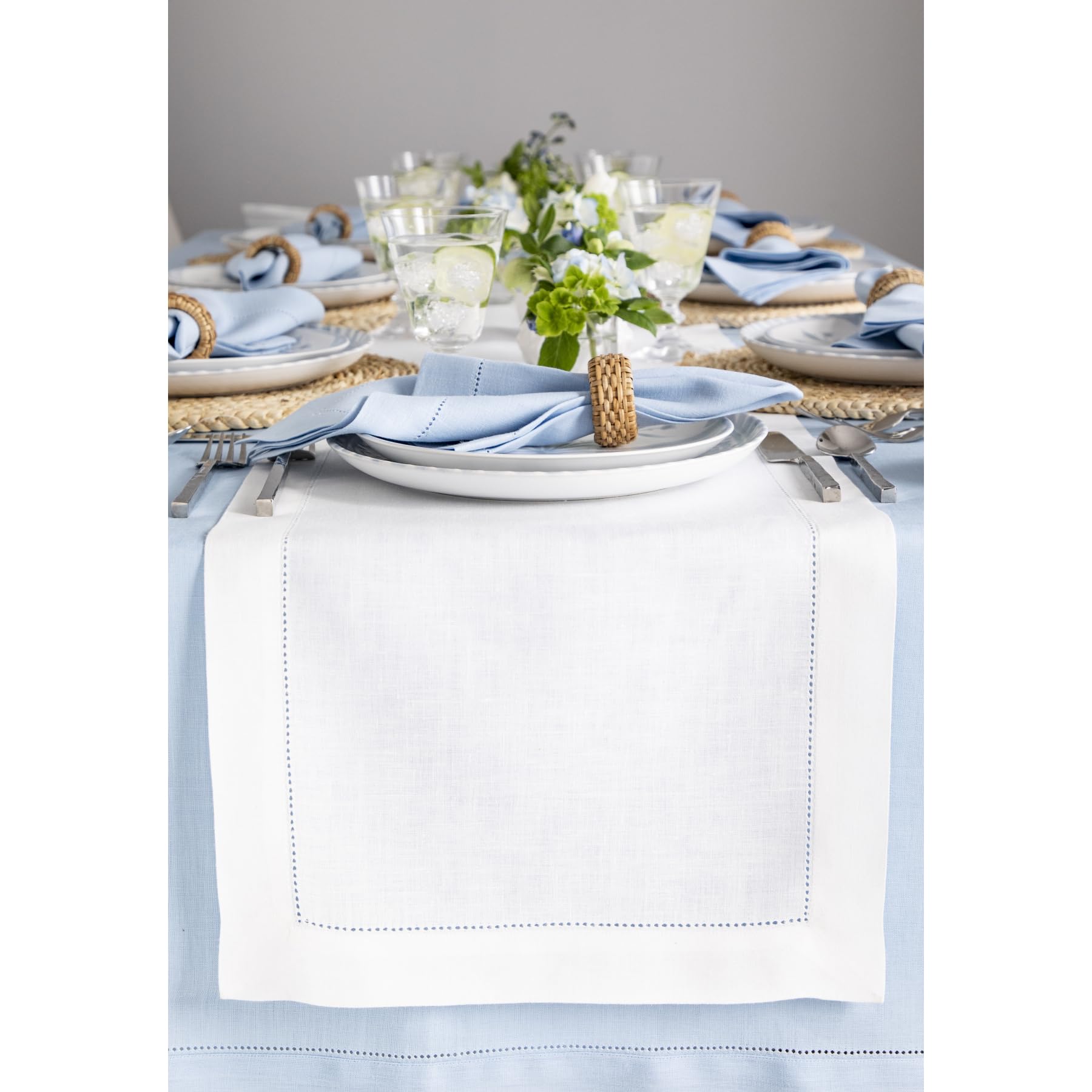 Solino Home Linen White Table Runner 120 Inches Long - 100% Pure Linen Classic Hemstitch Dining Table Runner 16 X 120 Inch Ideal