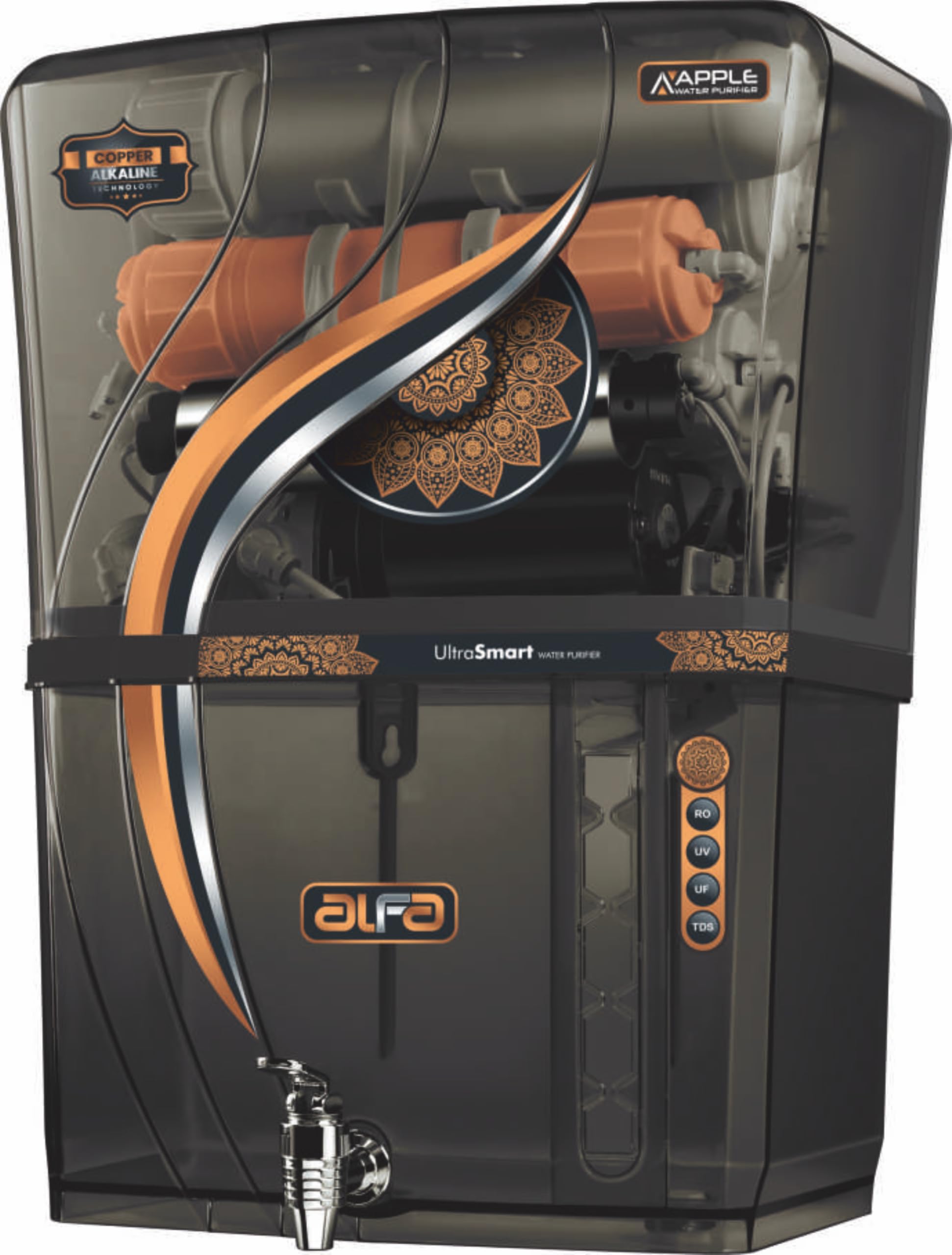 Rk Aqua Fresh India Alfa Black Transparent Alkaline++(Ro+Uv+Uf+Copper+Zinc+Calcium+Tds Adjuster) Best For Home/Office Purpose | 