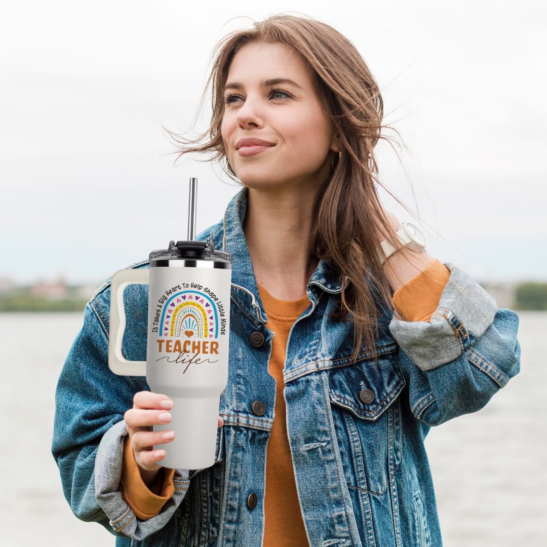 Teacher Appreciation Cups 40Oz Tumbler - It Takes A Big Heart To Shape Little Minds, Perfect Coffee Teacher Tumblers For Women O