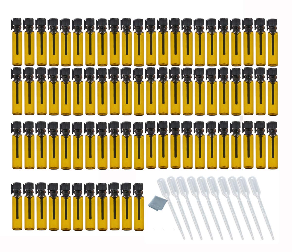Elfenstall  Portable 100pcs 1ml (1/4 Dram) Amber Mini Glass Bottle 1cc Vial For Essential Oil Perfume DIY Liquid Sample Bottle 
