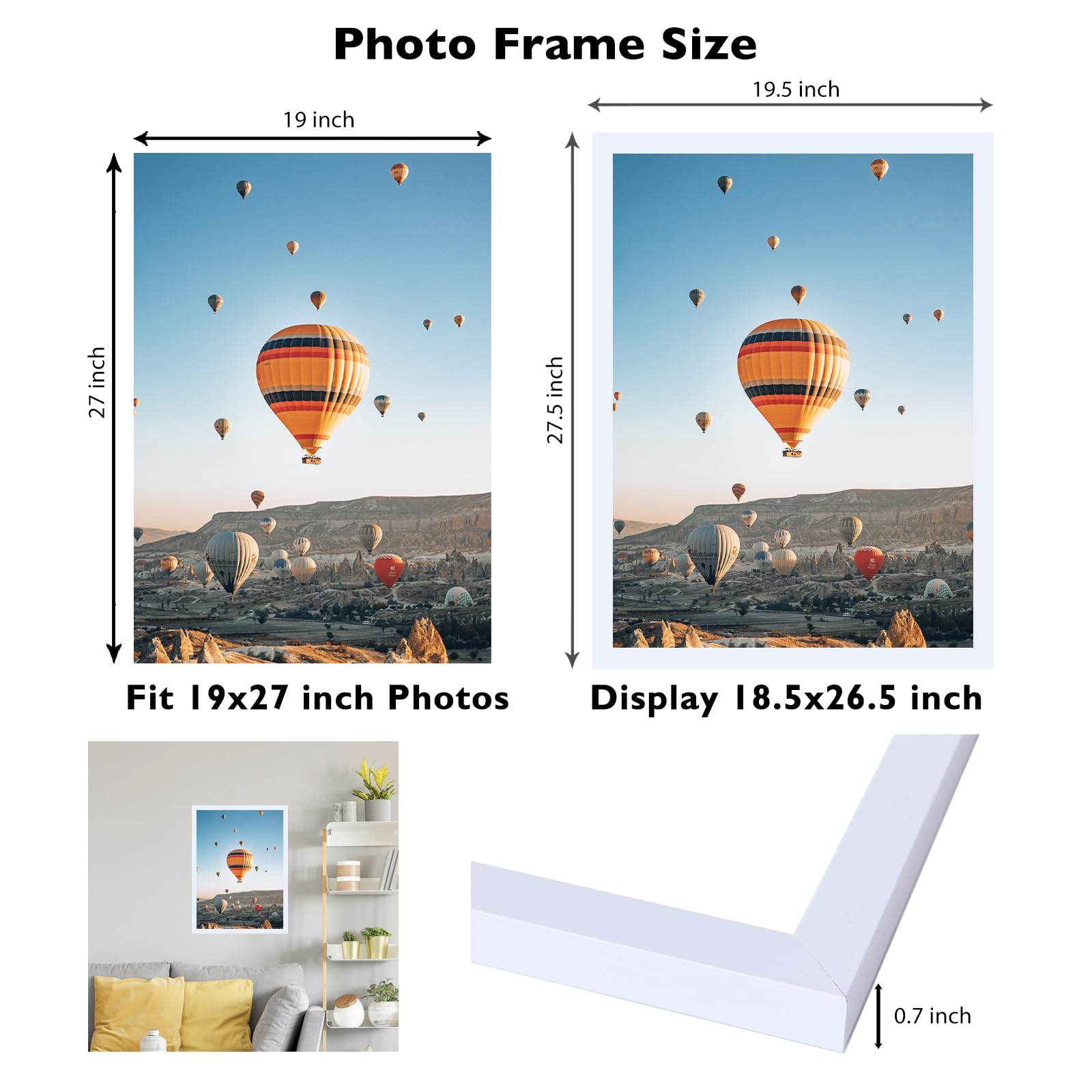 JCJMY 19x27 Picture Frame White for Poster Photo Picture, Horizontal and Vertical Formats for Wall Hanging, 19 x 27 Wall Gallery