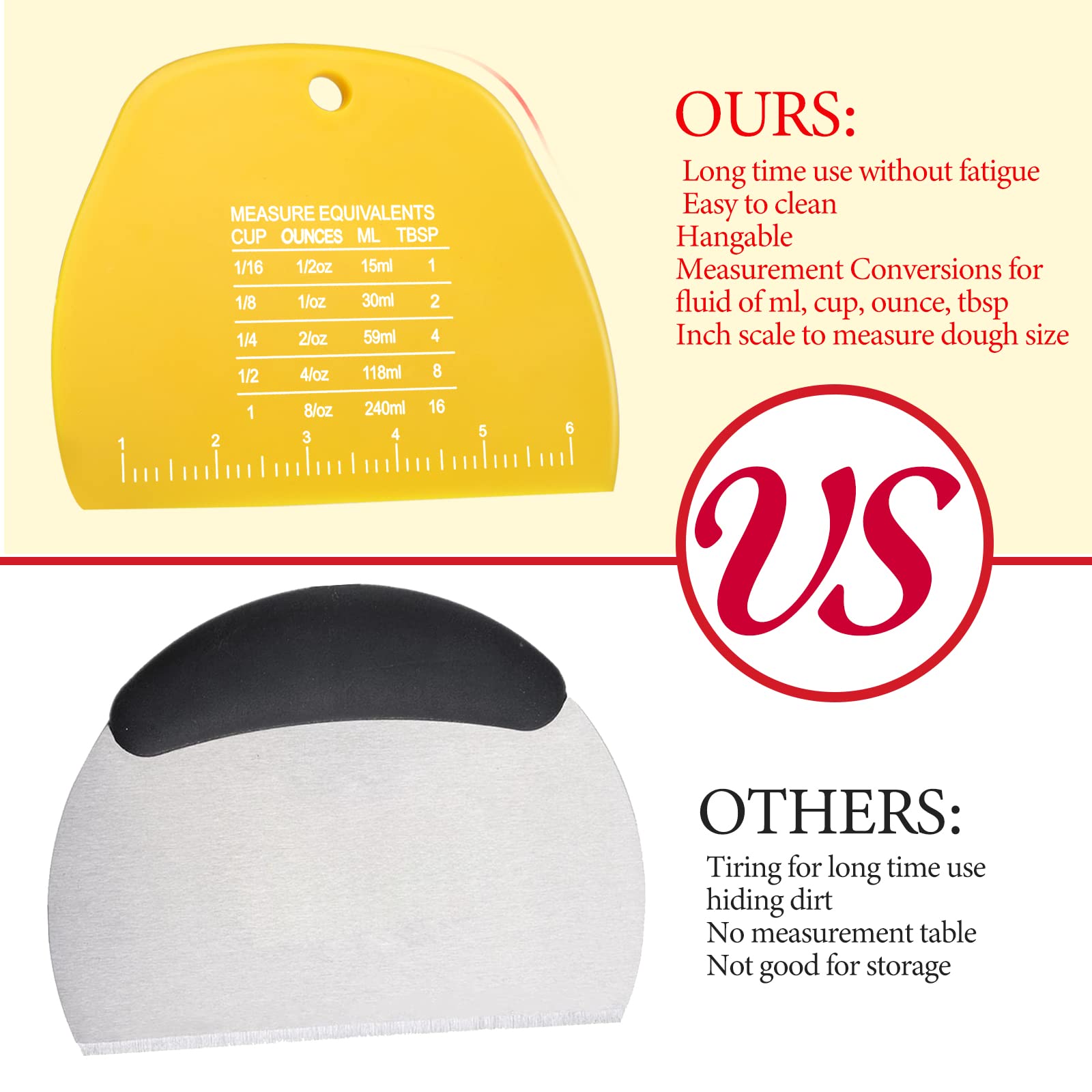 Teenitor 2 Pieces Dough Scraper, Dough Cutter Bench Scraper, Dough Scrapers Multipurpose Food Scrapers For Dough, Cake, Bread Ye