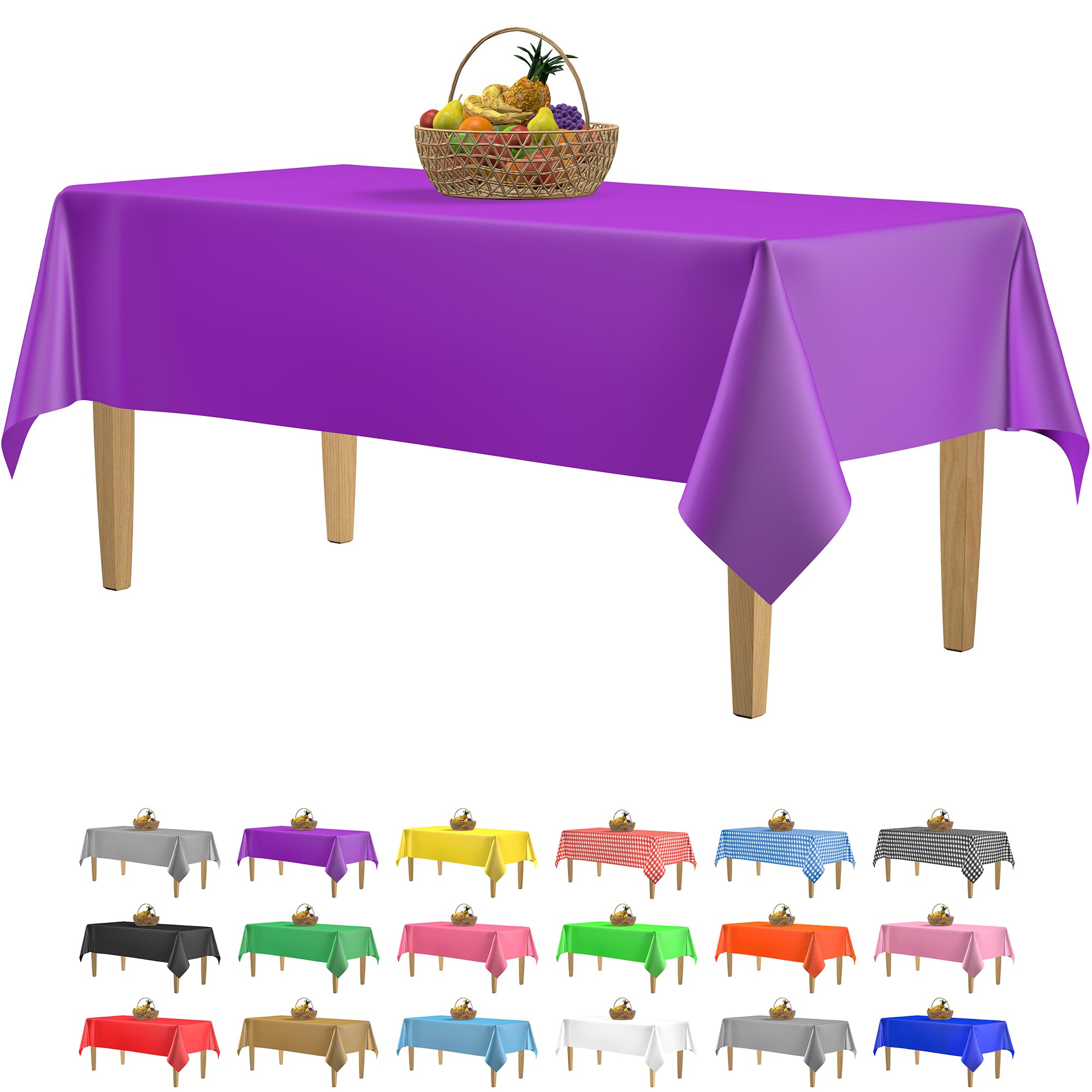 14 Pack Premium Purple Plastic Tablecloth - 54 X 108 In. Disposable Rectangle Plastic Table Cloth - Decorative Rectangle Table C