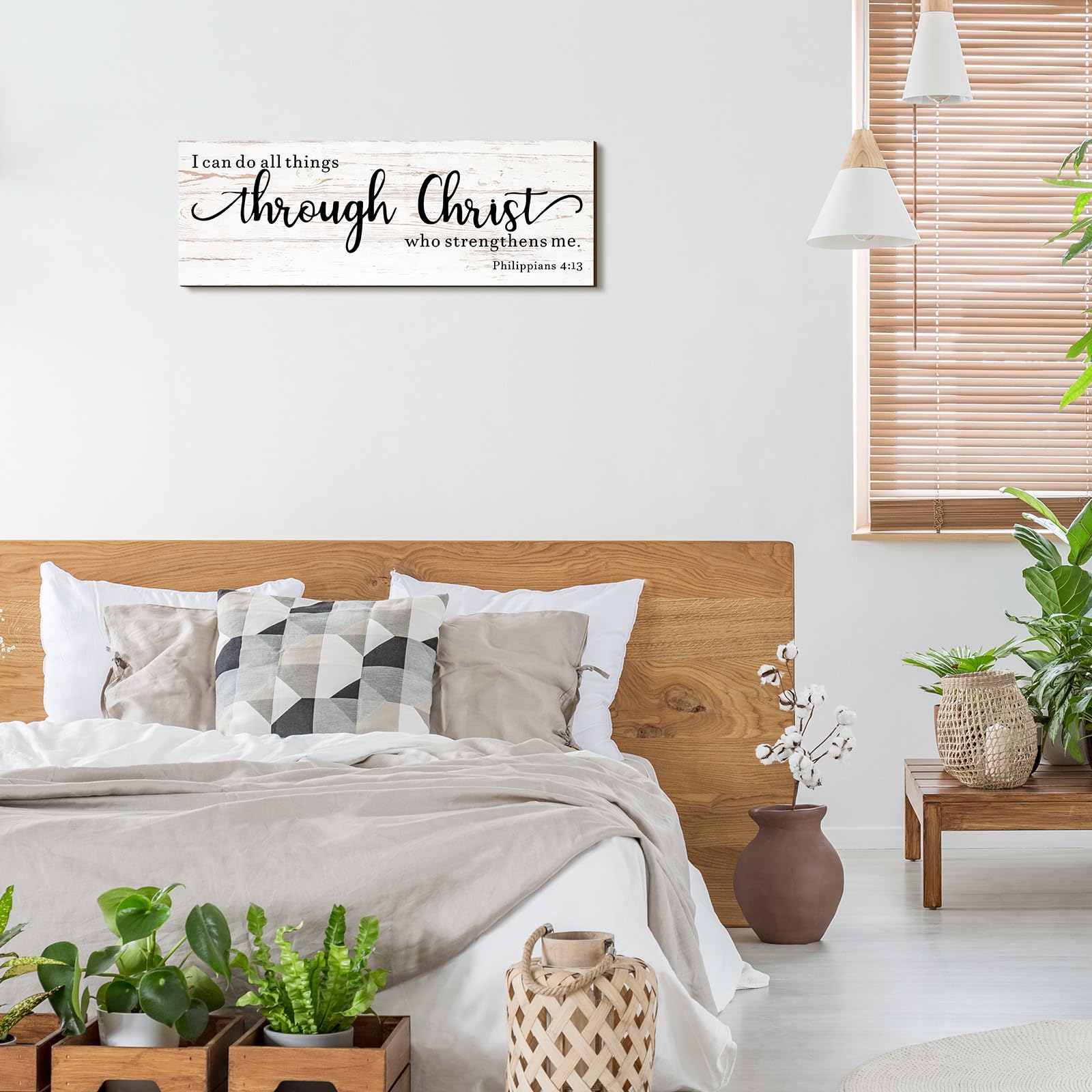 Jetec Farmhouse Bible Verse Scripture Wall Signs, I Can Do All Things Through Christ Who Strengthens Me Wooden Plaque Decor for