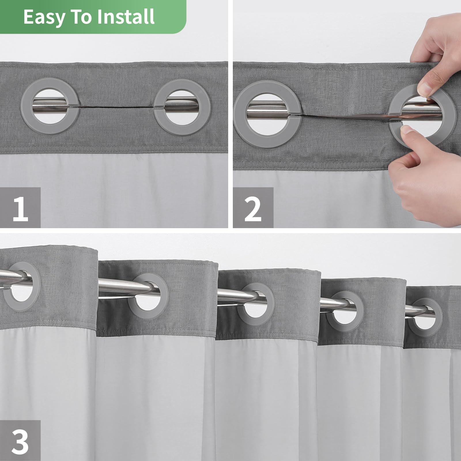 Eachope Grey Long No Hook Shower Curtain With Snap-In Fabric Liner Set,Slub Textured Fabric Shower Curtains For Bathroom,Hotel S