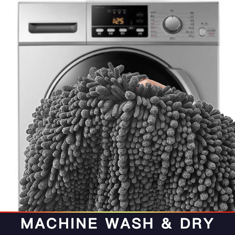 Walensee Bathroom Rug 2 Pieces Set Non Slip Bath Mat (20''X32'' Plus 20''X32'' Grey/Gray) Water Absorbent Super Soft Shaggy Chen