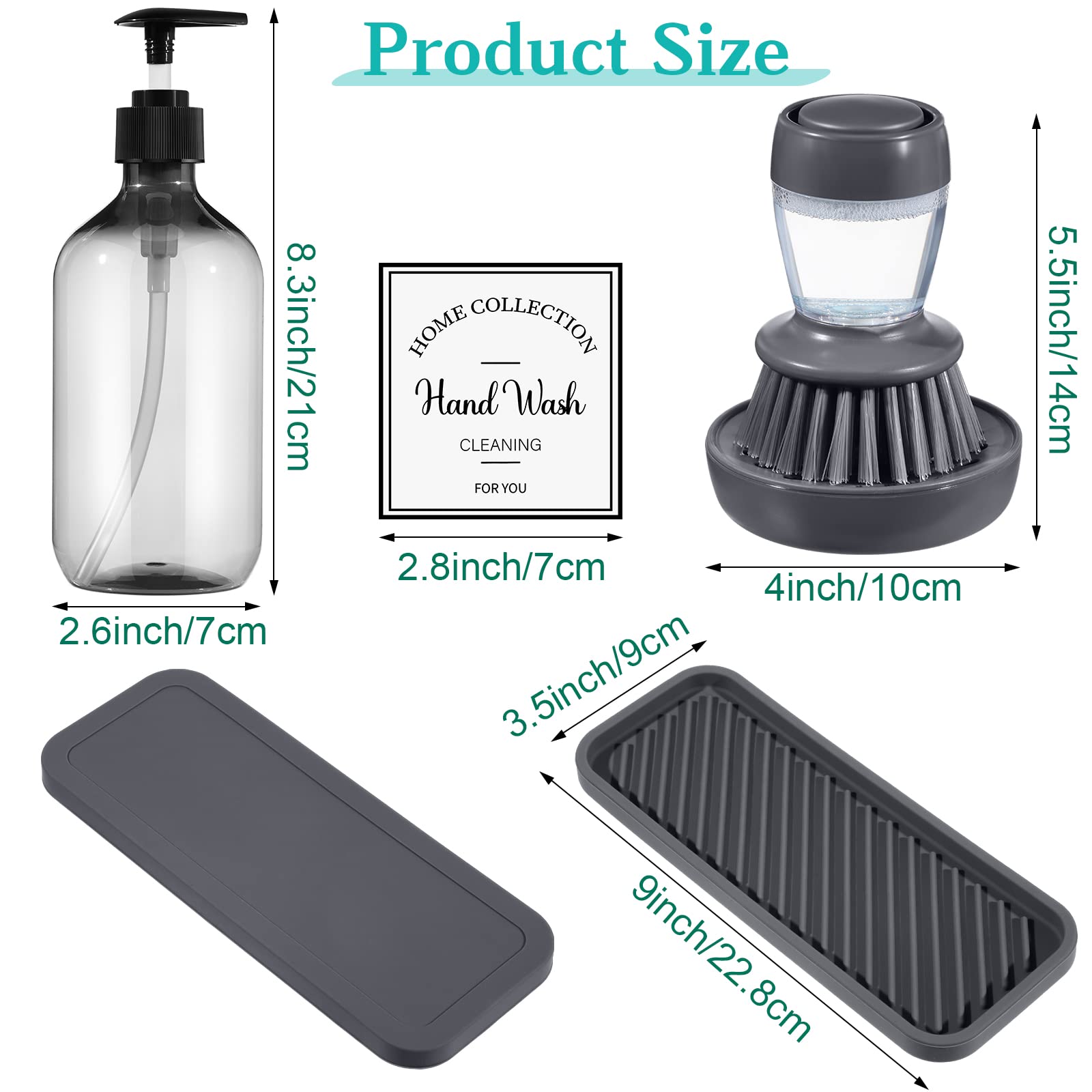 4 Pieces Kitchen Soap Dispenser Set Includes 16 Oz Plastic Dish Soap Hand Wash Dispenser With Silicone Tray And Labels, Dish Bru