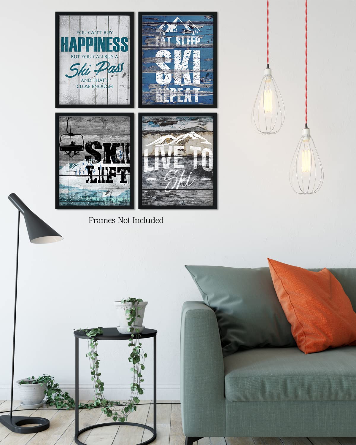 Ski Cabin Decor - Set Of 4 Skiing Wall Art Images - Rustic Wall Decor For Mountain House, Lodge Or Cabin - Gift For Skiers And S