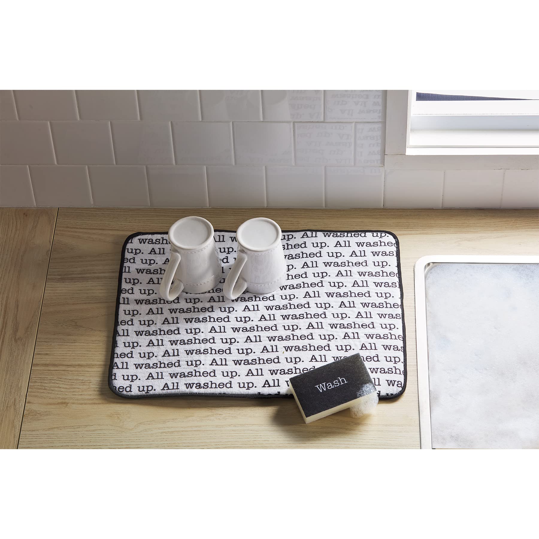 Mud Pie 41540009A Drying Set, Sponge 5'' X 3'' | Mat 20'' X 15'', Washed Up