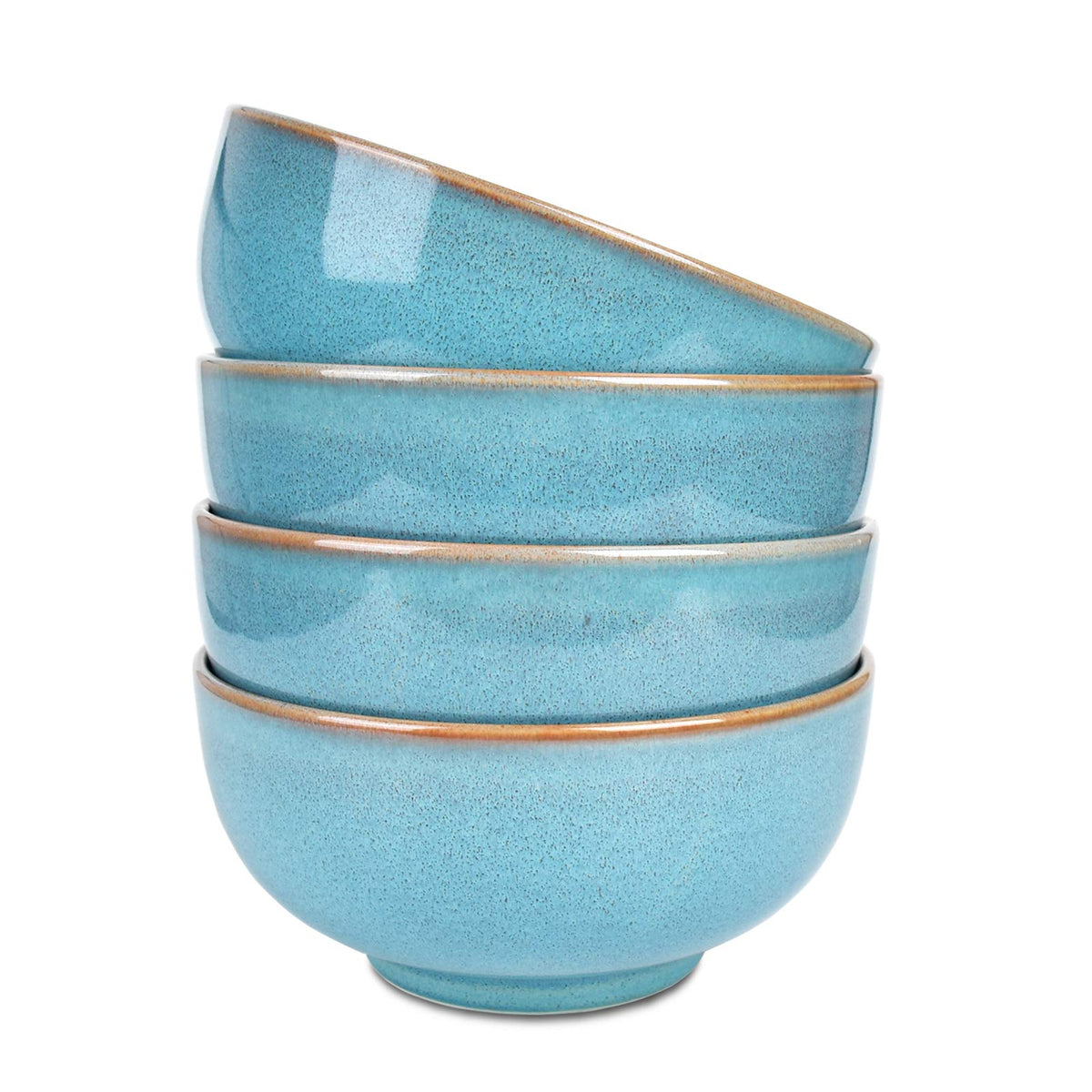 Bosmarlin Ceramic Soup Bowl Set Of 4, 24 Oz, Cereal Bowl For Oatmeal, Dishwasher And Microwave Safe (5.75 Inches, Lake Blue)