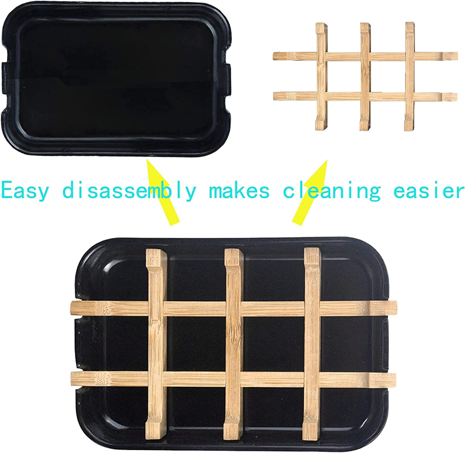 Aoheuo Modern Bamboo Fiber Soap Holder And Soap Dish Combination (Removable), Black, 5.12 Long By 3 Wide, 0.98 Inches High, Used