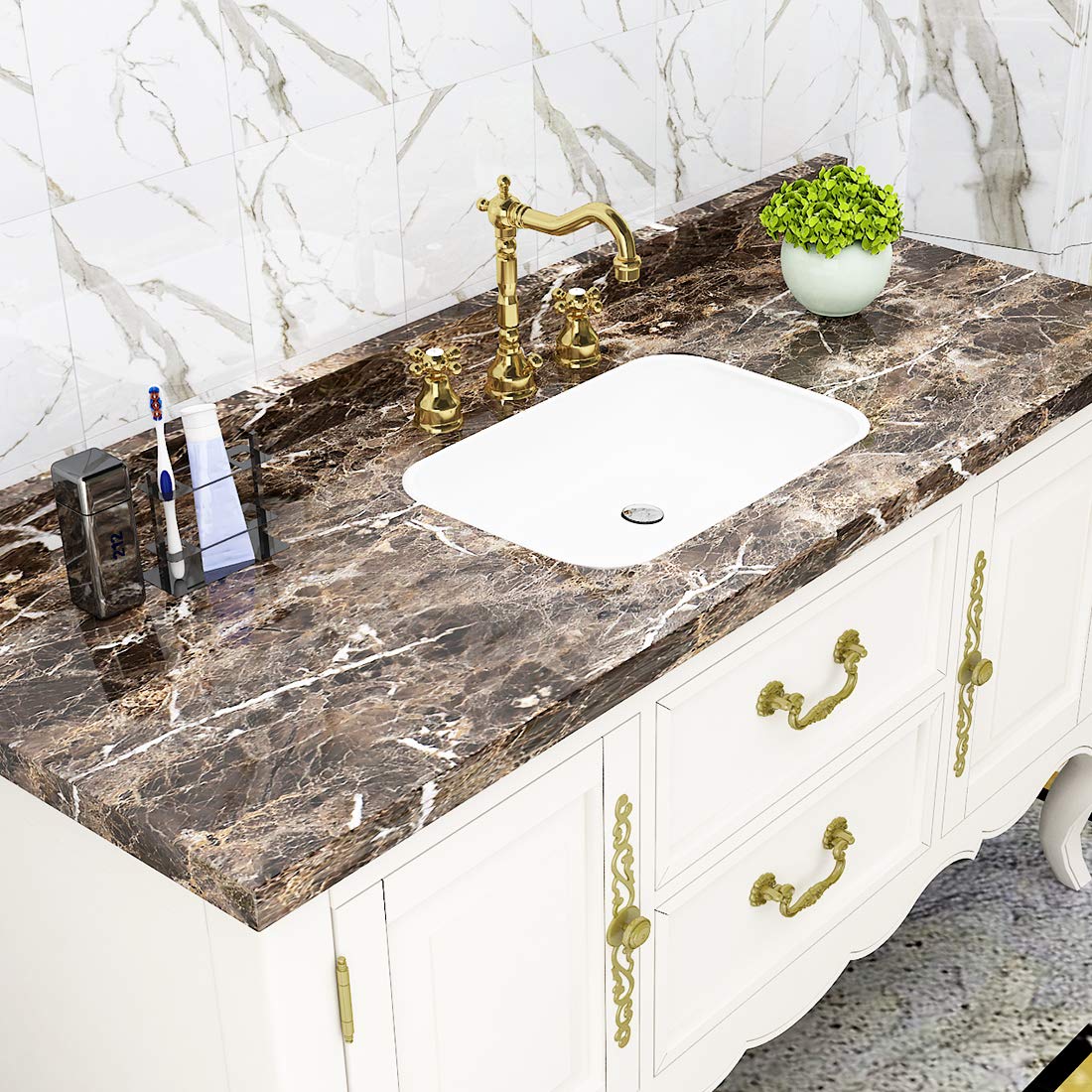 Livelynine 15.8X197 Inch Dark Brown Marble Contact Paper Countertop Peel And Stick Marble Wallpaper For Kitchen Counter Top Cove