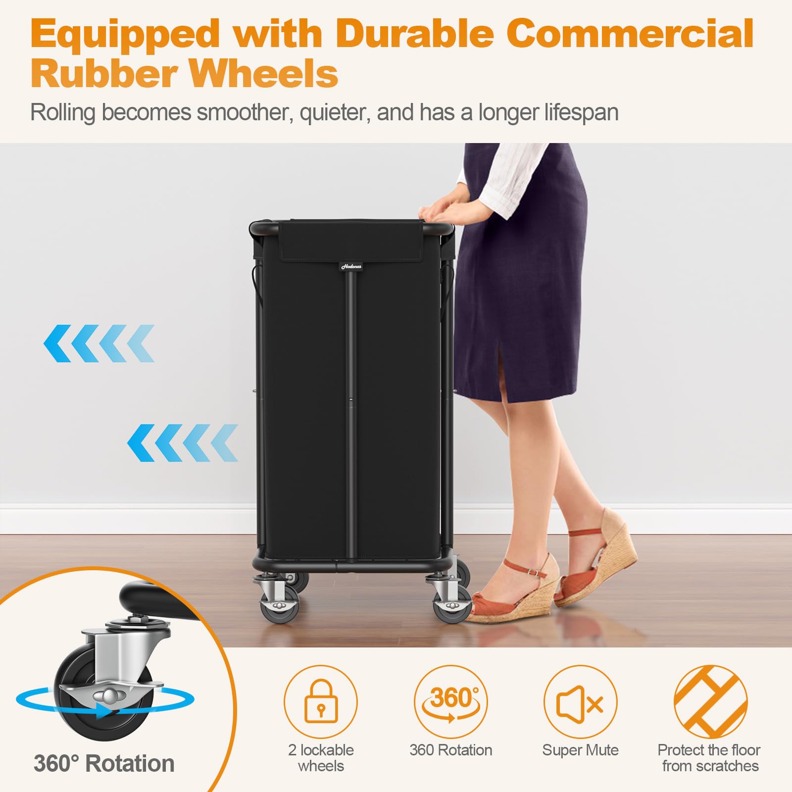 Hodonas Laundry Basket With Wheels, Rolling Laundry Hamper, 30 Gal.(115L), Removable And Machine Washable Liner, Steel Frame, Ta