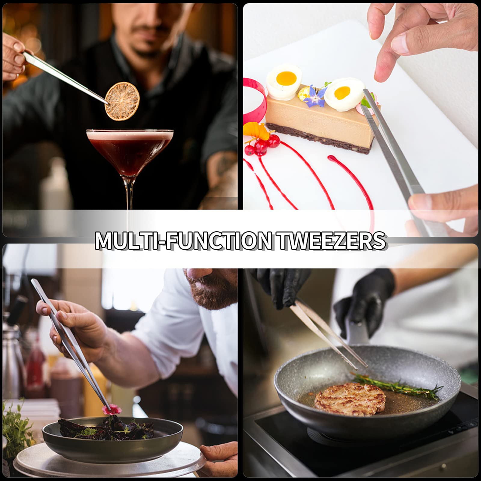 12 Inch Kitchen Tweezers Fine Tweezer Tongs, Msy Bigsunny Stainless Steel Food Tweezers Multi-Function Precision Serrated Tips C