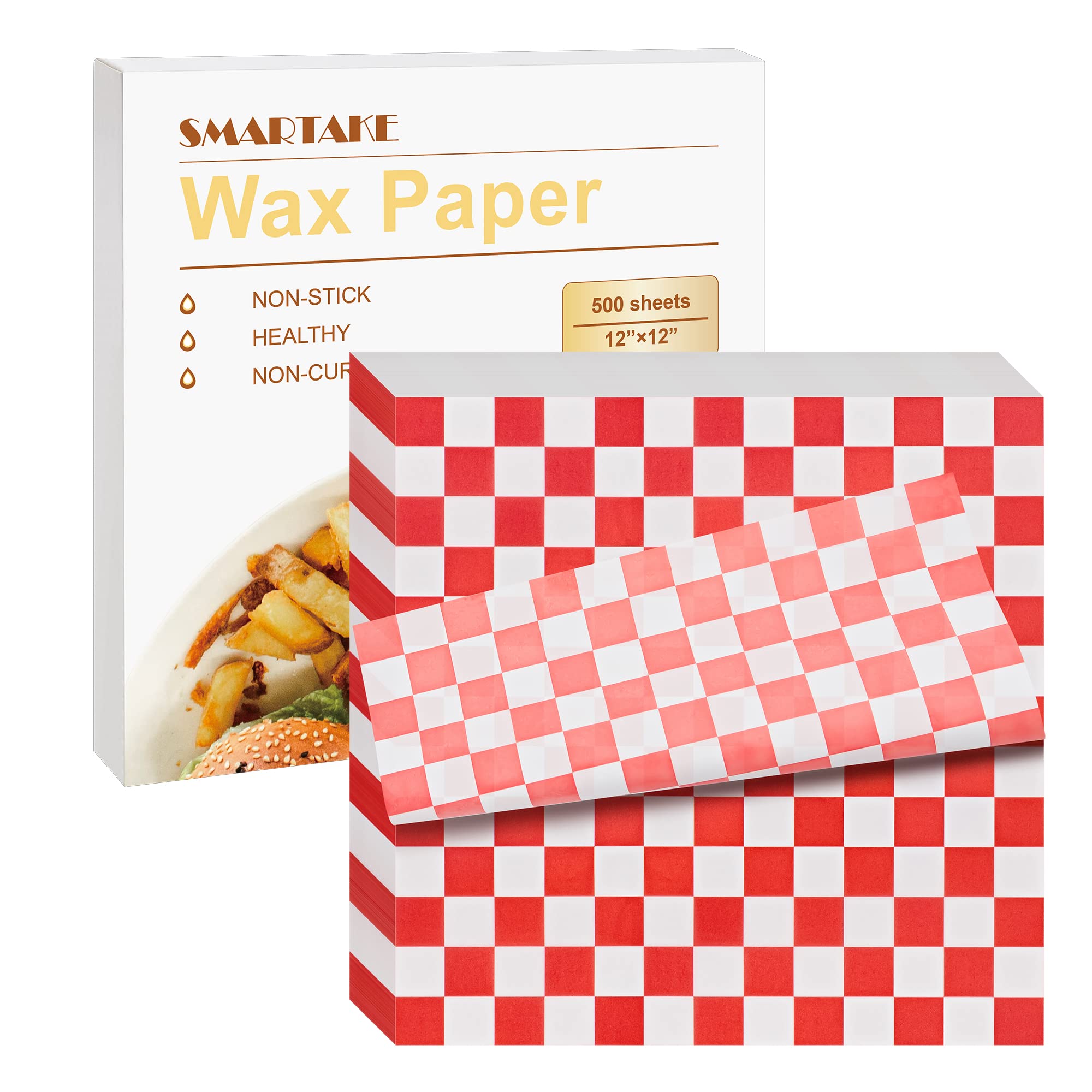 Smartake 12 X 12 Inches Wax Paper, 500 Pcs Non-Stick Hamburger Patty Paper, Square Sandwich Separators Wrap Paper, For Lunch, Re