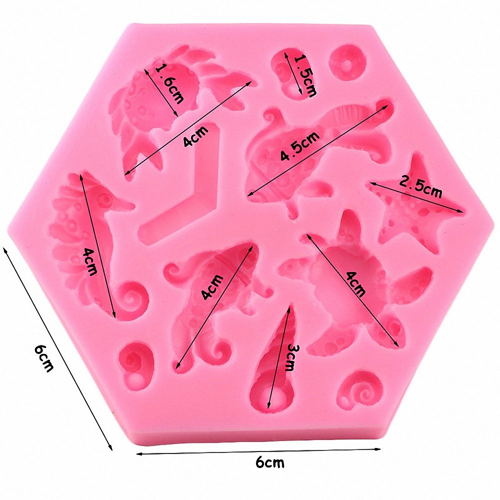 Moldfun Sea Series Seahorse Turtle Starfish Crab Conch Silicone Mold For Fondant Chocolate Candy Gum Paste Polymer Clay Resin Ki