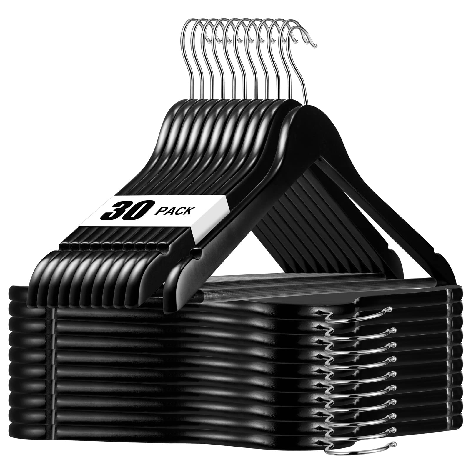 House Day Black Wooden Hangers 30 Pack Wood Clothes Hangers Smooth Finish Wooden Coat Hangers For Closet Heavy Duty Hangers Soli