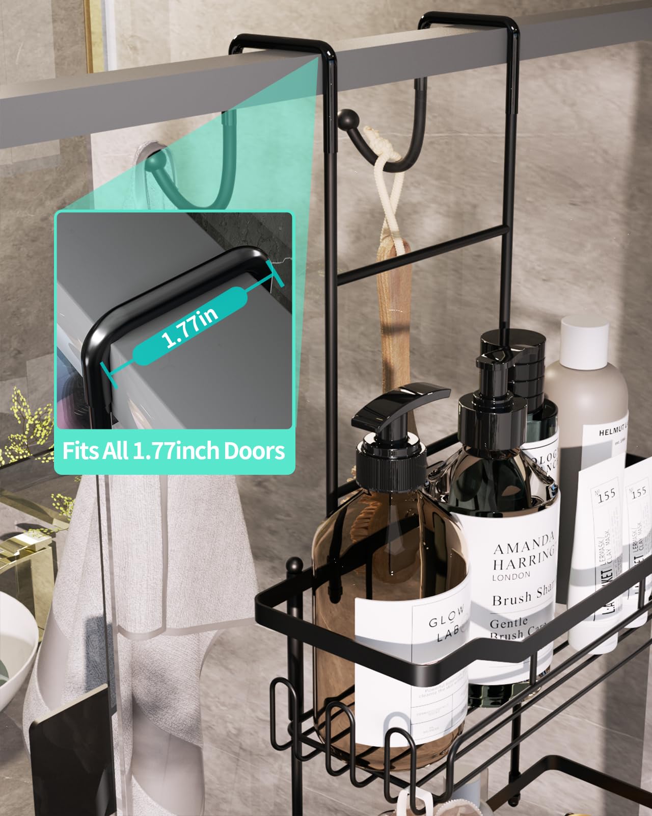 Hapirm Hanging Shower Caddy Over The Door With Soap Holder, No Drilling Adhesive Shower Organizer With 11 Hooks, Rustproof & Wat