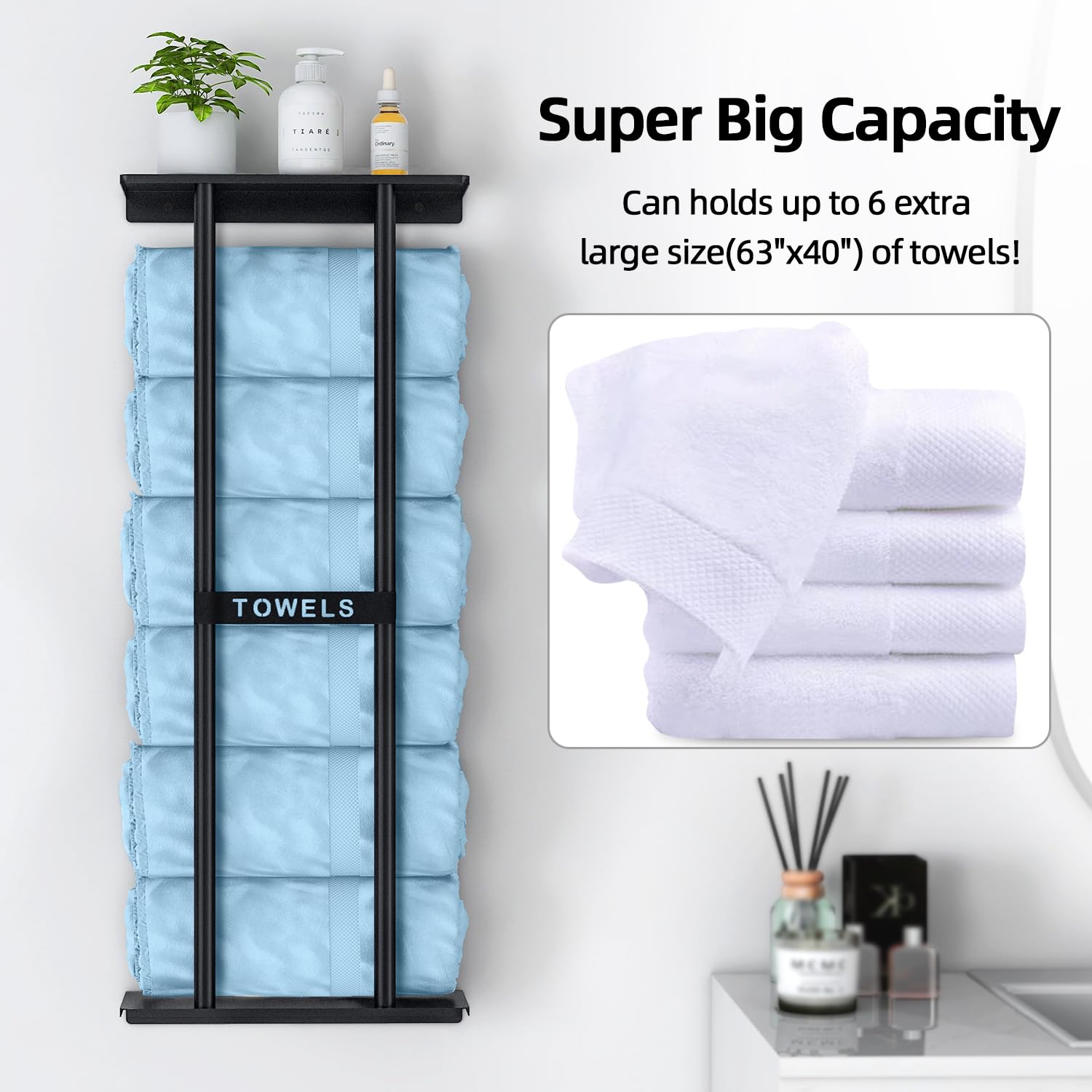 Bathroom Towel Storage Rack, Stwwo Towel Racks For Bathroom Wall Mounted 30 Inch With Shelf Can Holds 6 Large Towels, Wall Towel