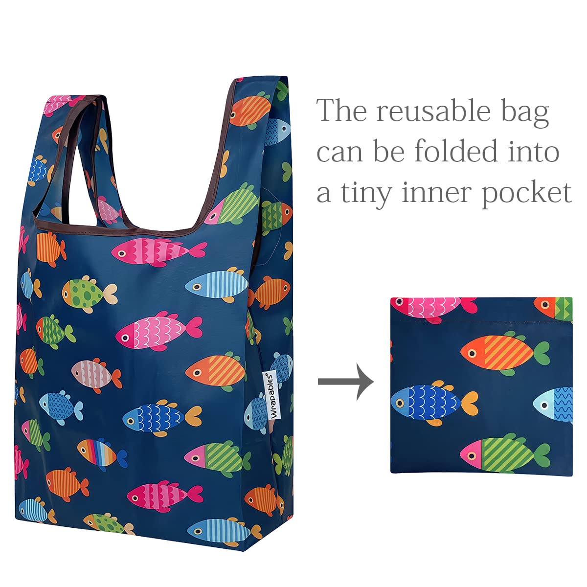 Wrapables Jolibag Collection Reusable Shopping Bag (Set Of 2), Rainbow Fishies