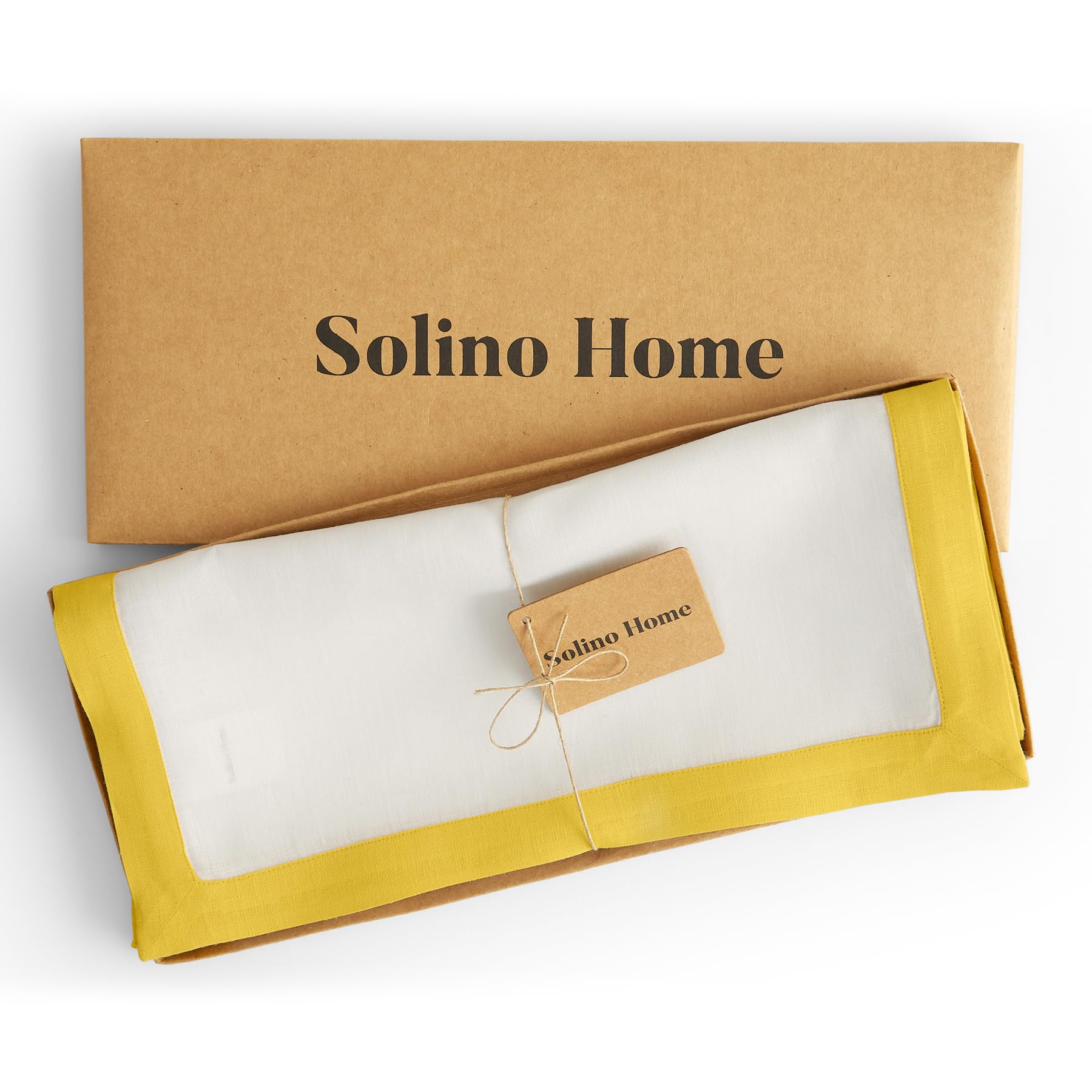 Solino Home Linen Table Runner 90 Inches Long - Classic, 100% Pure Linen Sunshine Yellow And White Table Runner 14 X 90 Inch Ide