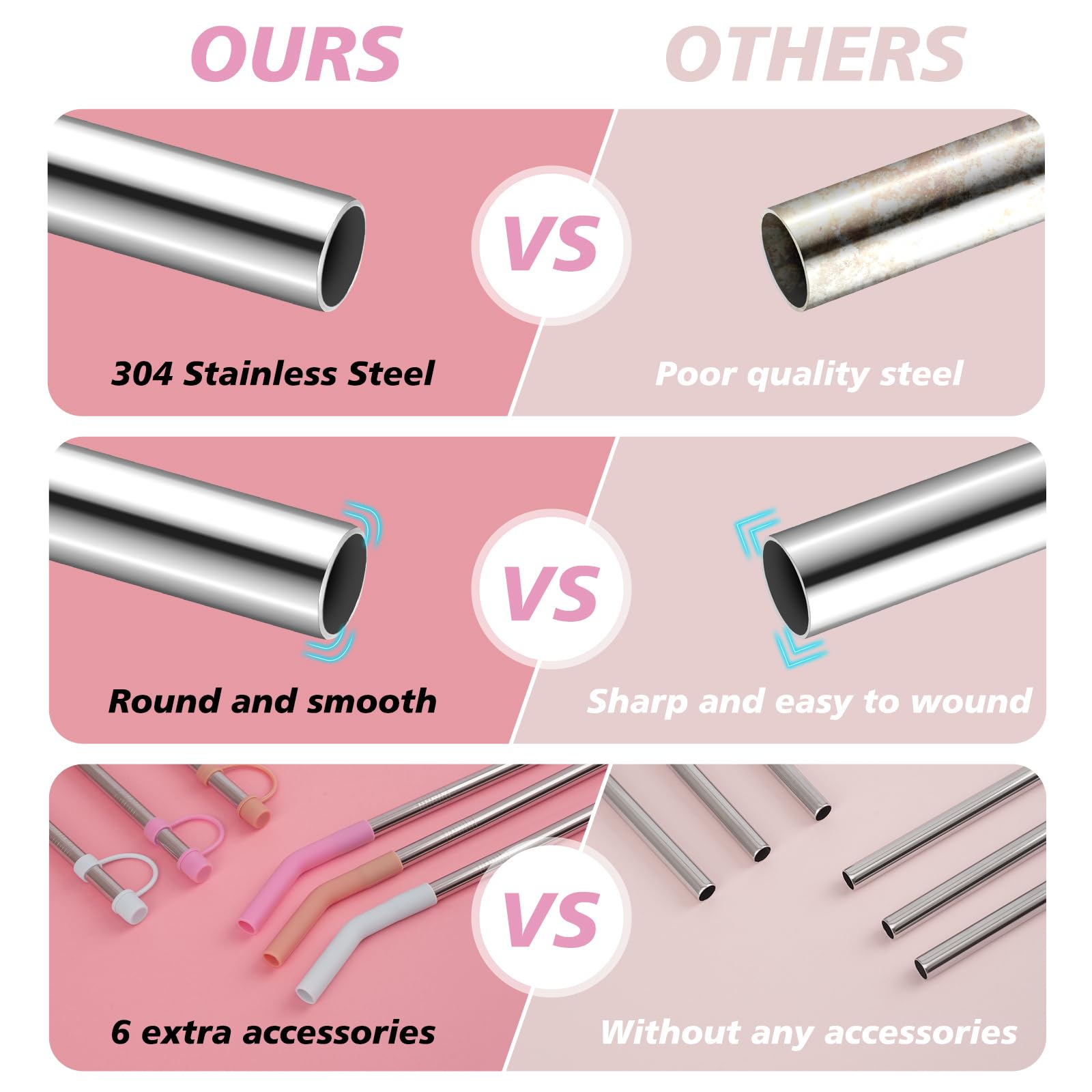Jetstop 6 Straws With Cover For Stanley Tumbler, Reusable Stainless Steel Straws With Silicone Stoppers, Perfect For Stanley 40