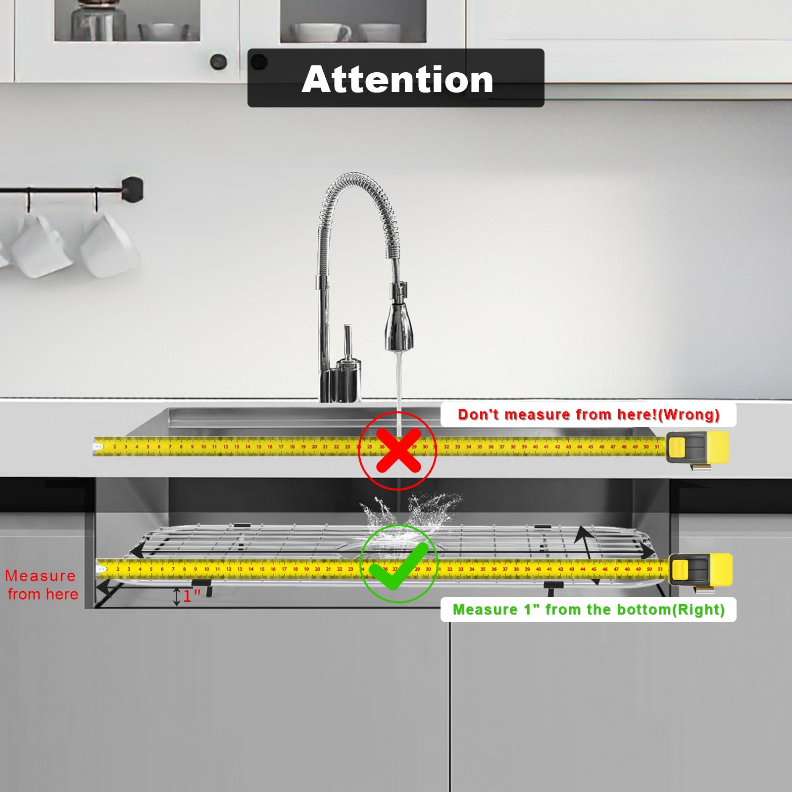 Stainless Steel Sink Grid And Protectors For Bottom Of Kitchen Sink, 26'' X 14'' With Rear Drain For Single Sink Bowl, For Sink