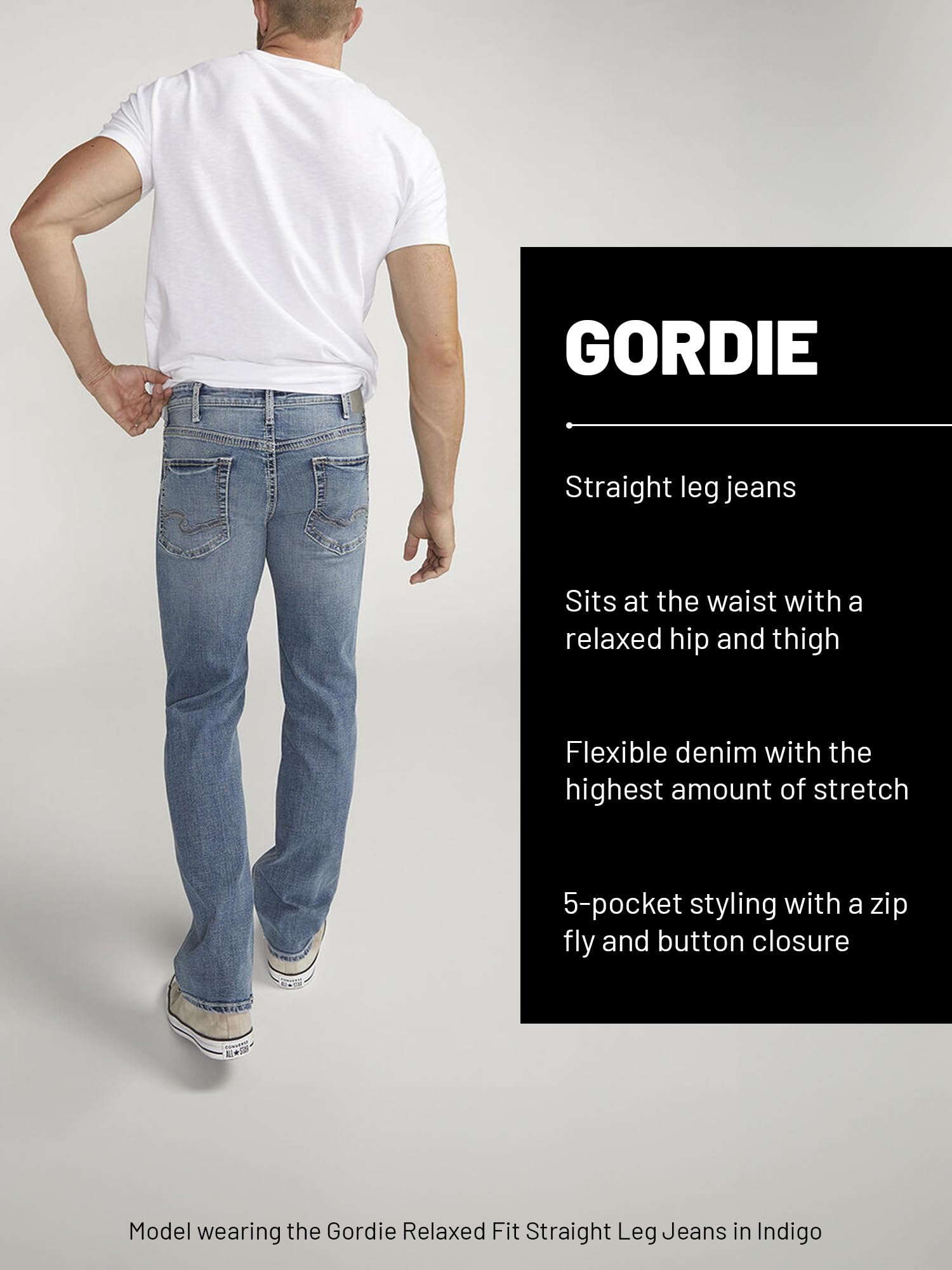 Silver Jeans Co Mens Gordie Loose Fit Straight Leg Jeans, Medium Vintage, 35W X 34L