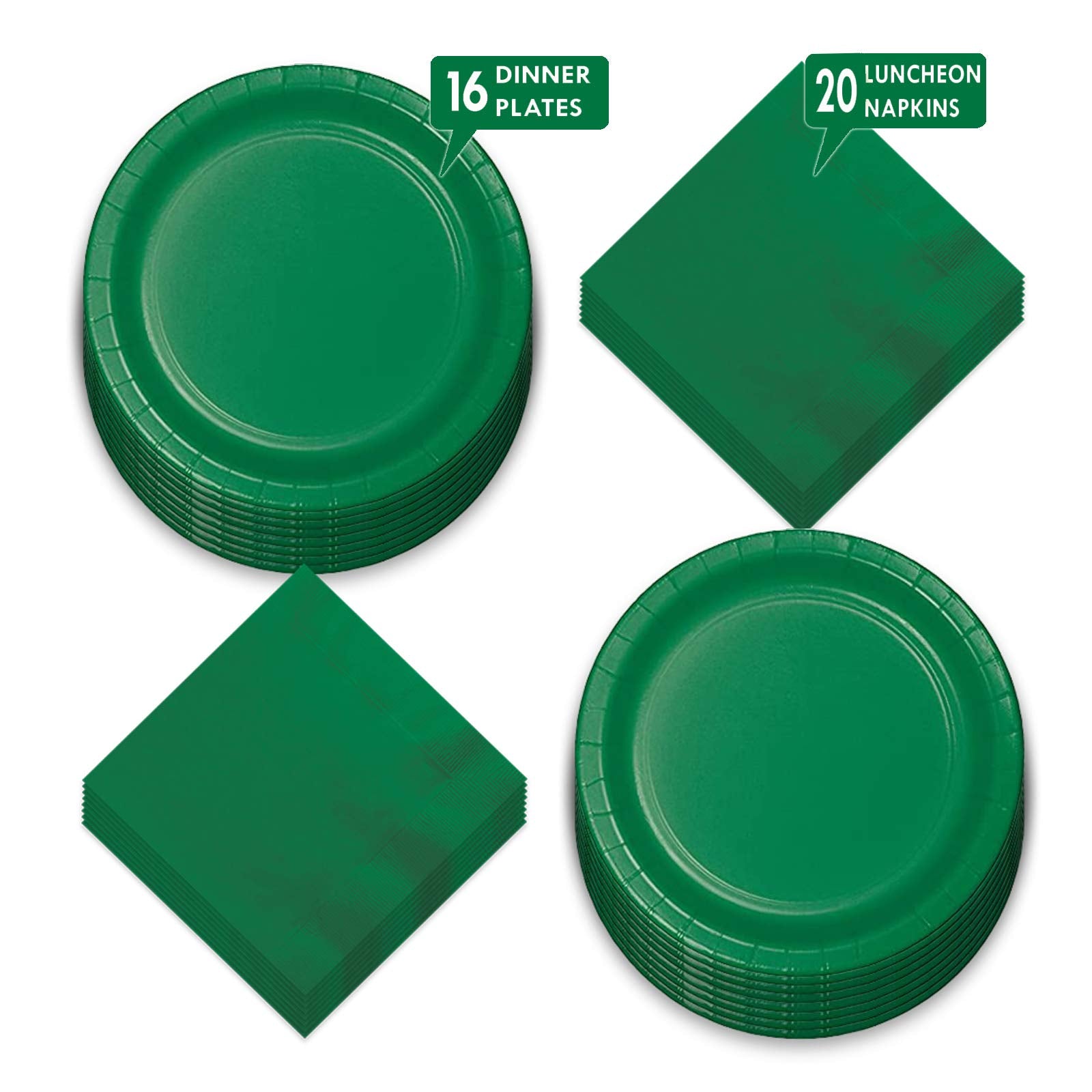 Emerald Green Paper Dinner Plates and Lunch Napkins - Solid Green Party Supplies for St. Patrick's  Mardi Gras  and Spring Parties (Serves 16)