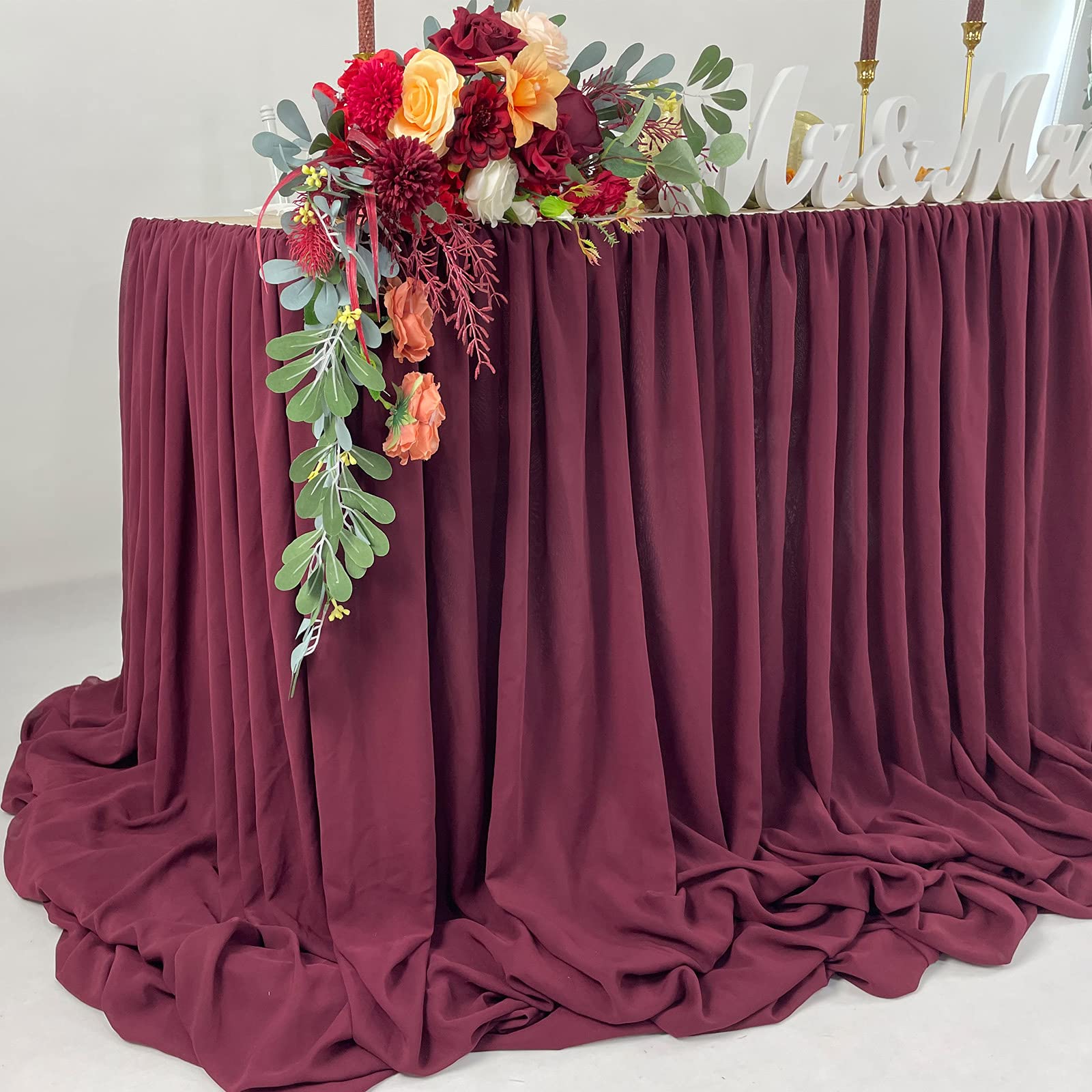 Pooling And Floating Chiffon Table Skirt With Extra Length, 6Ft 9Ft 14Ft Sheer Tablecloth, Baby Shower, Birthdays Party, Main Ca