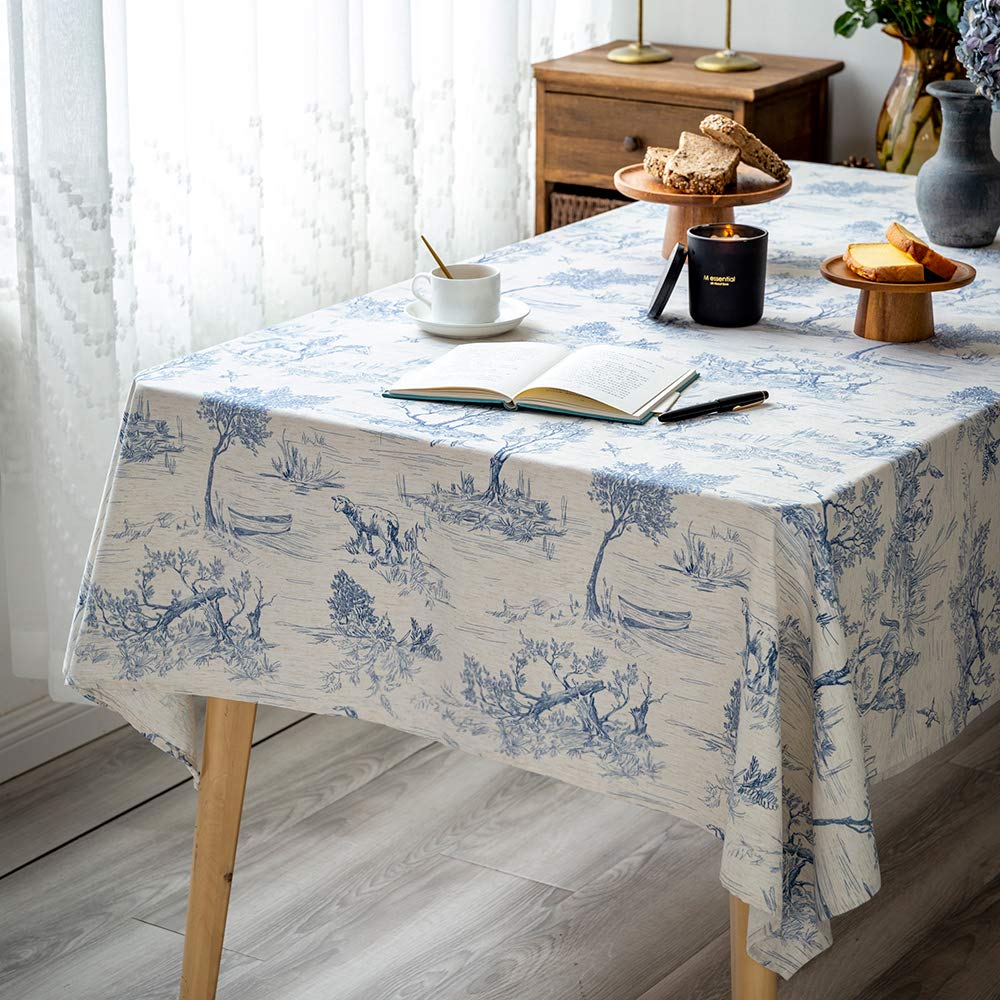 Glory Season Rustic Tablecloth Classic French Village Printed Linen Fabric Table Cover Farmhouse Decoration 55X102 Inches Rectan