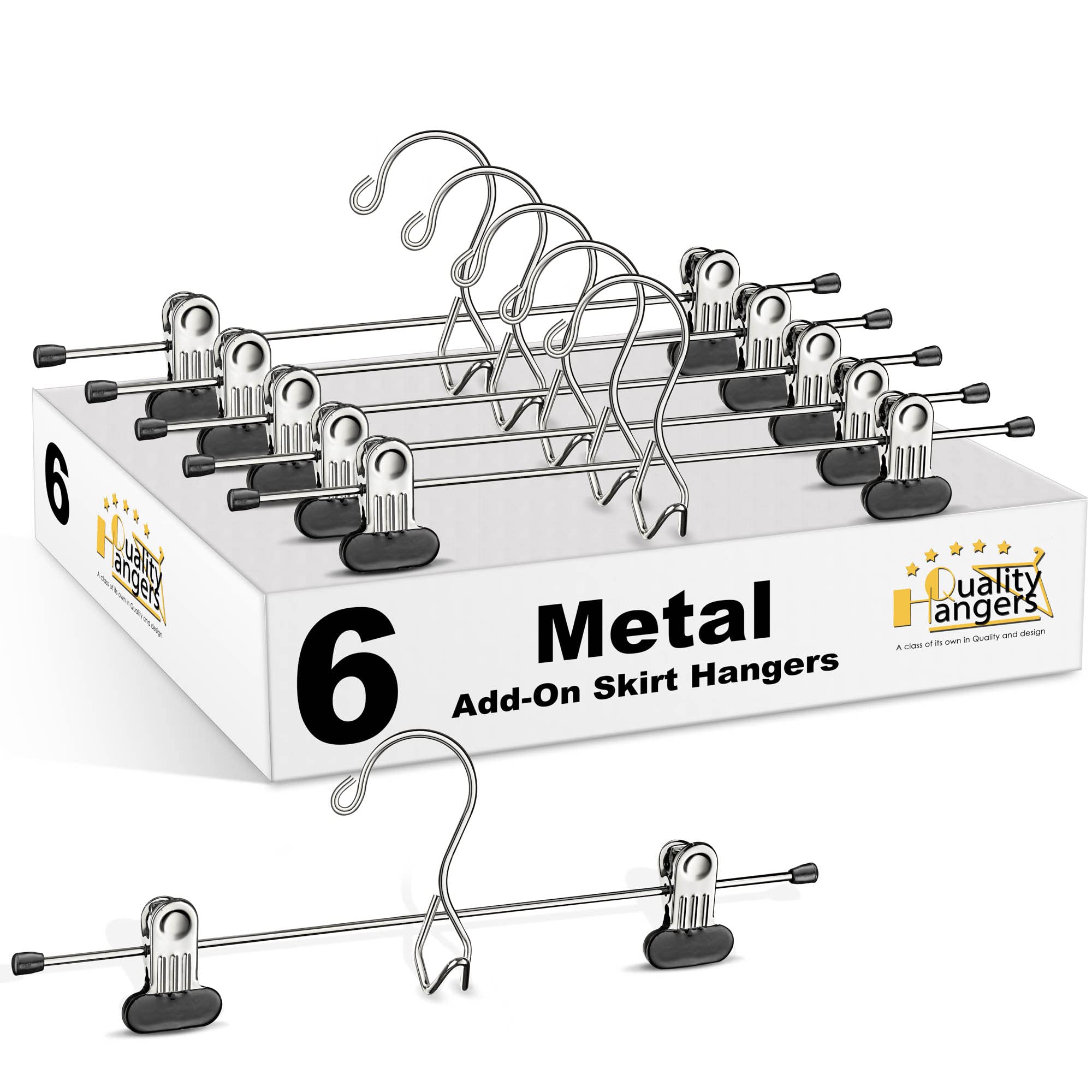 6 Quality Pants Hangers Heavy Duty Add-on Skirt/Slack Metal Hanger, Extra Wide Adjustable Clips, Multi Stackable Add on Hangers,