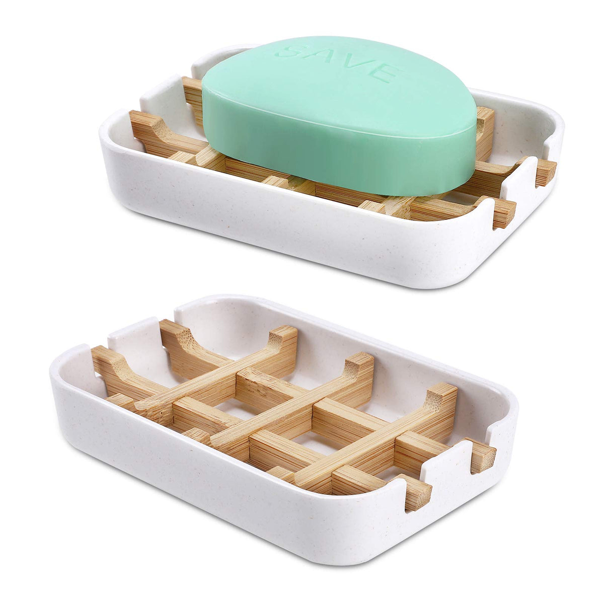 Fufengz Bamboo Wooden Soap Dishes For Bathroom Bar Soap Holder Shower Soap Holder Sink Deck Bathtub Shower Tray (Two Pieces Whit
