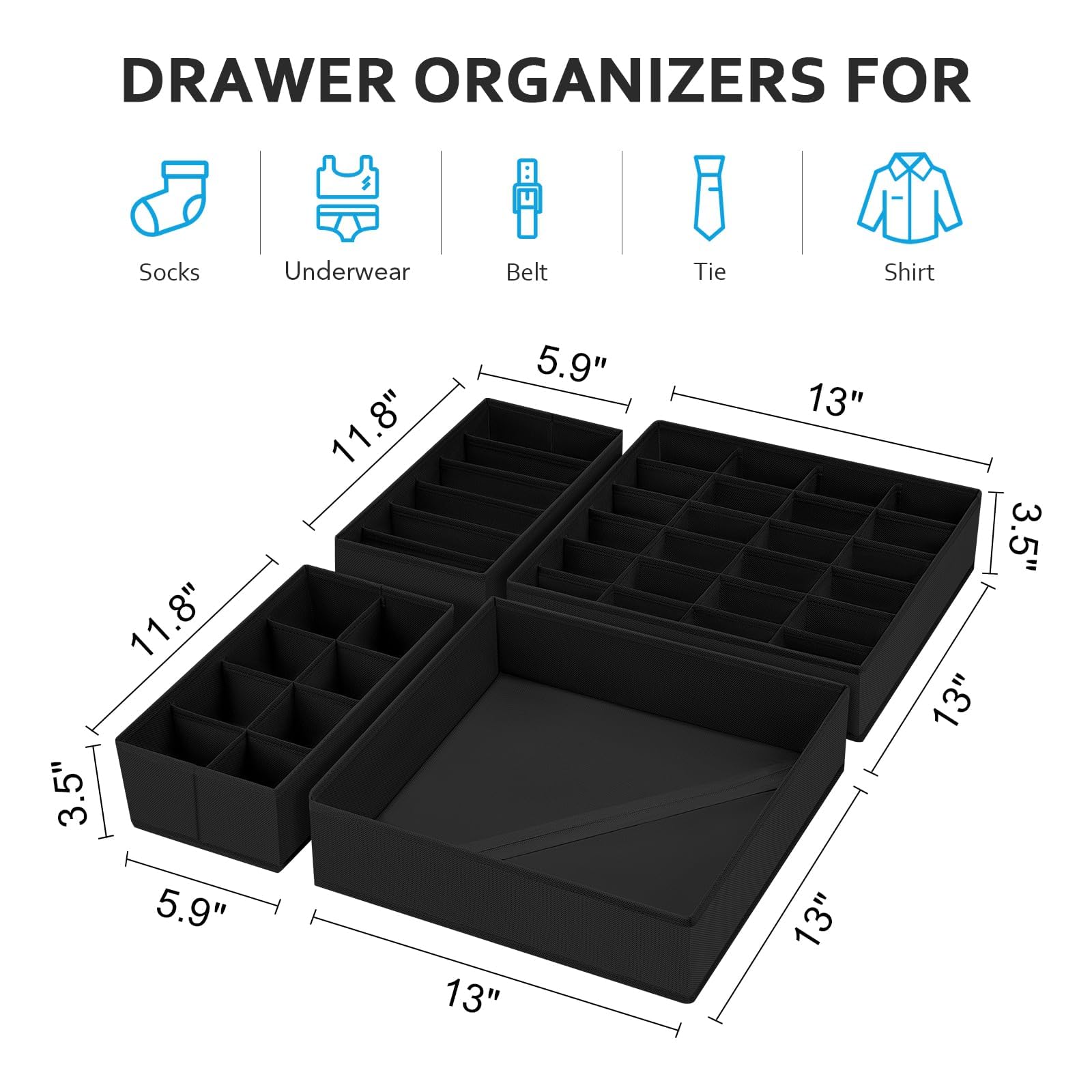 Easortm Foldable Fabric Drawer Organizer - 12 Pack for Socks, Underwear, Bra - Gray