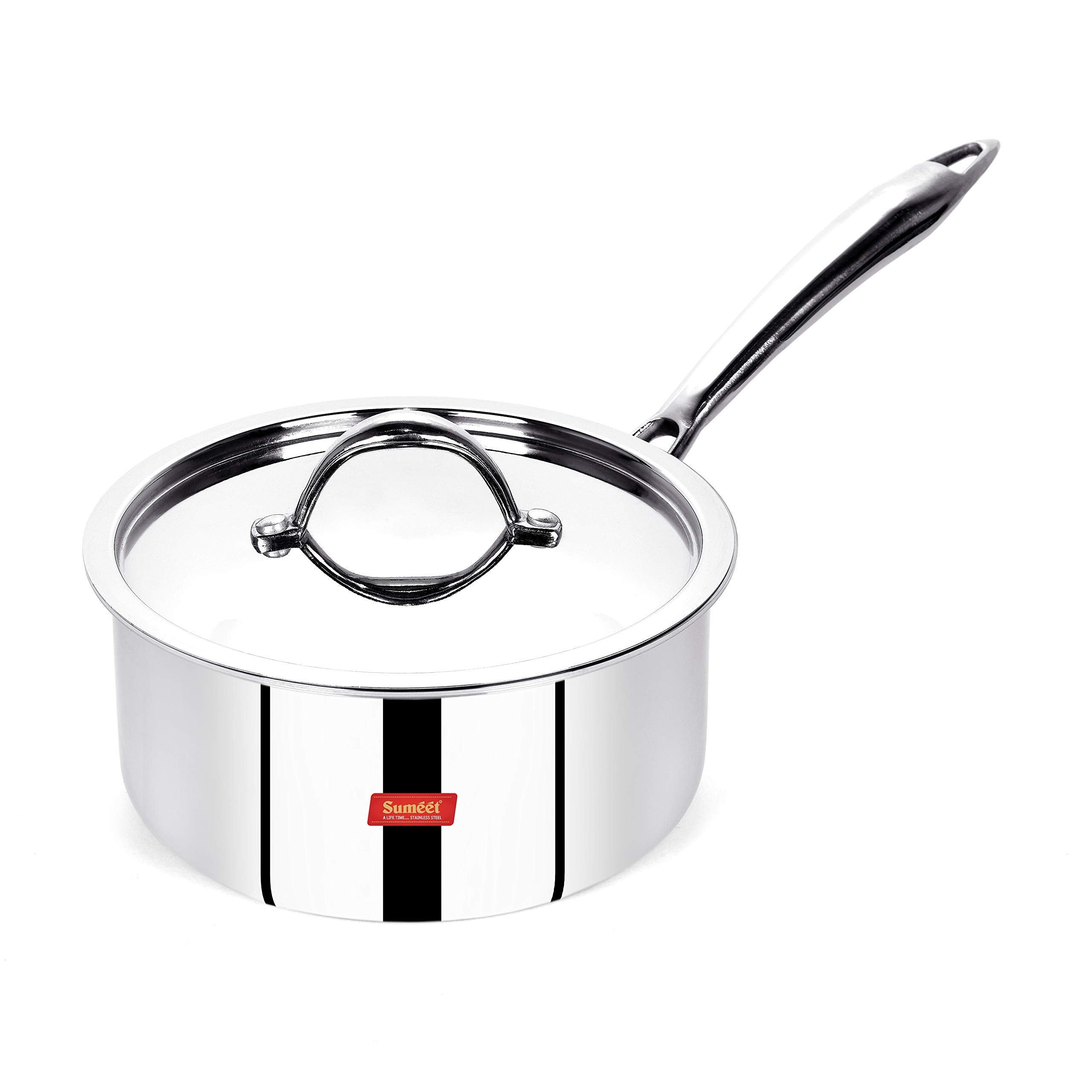 Sumeet Cook Smart TriPly SAS (SteelAluminiumSteel  3 Layers) Sauce Pan with Lid  2.3 LTR  18Cm