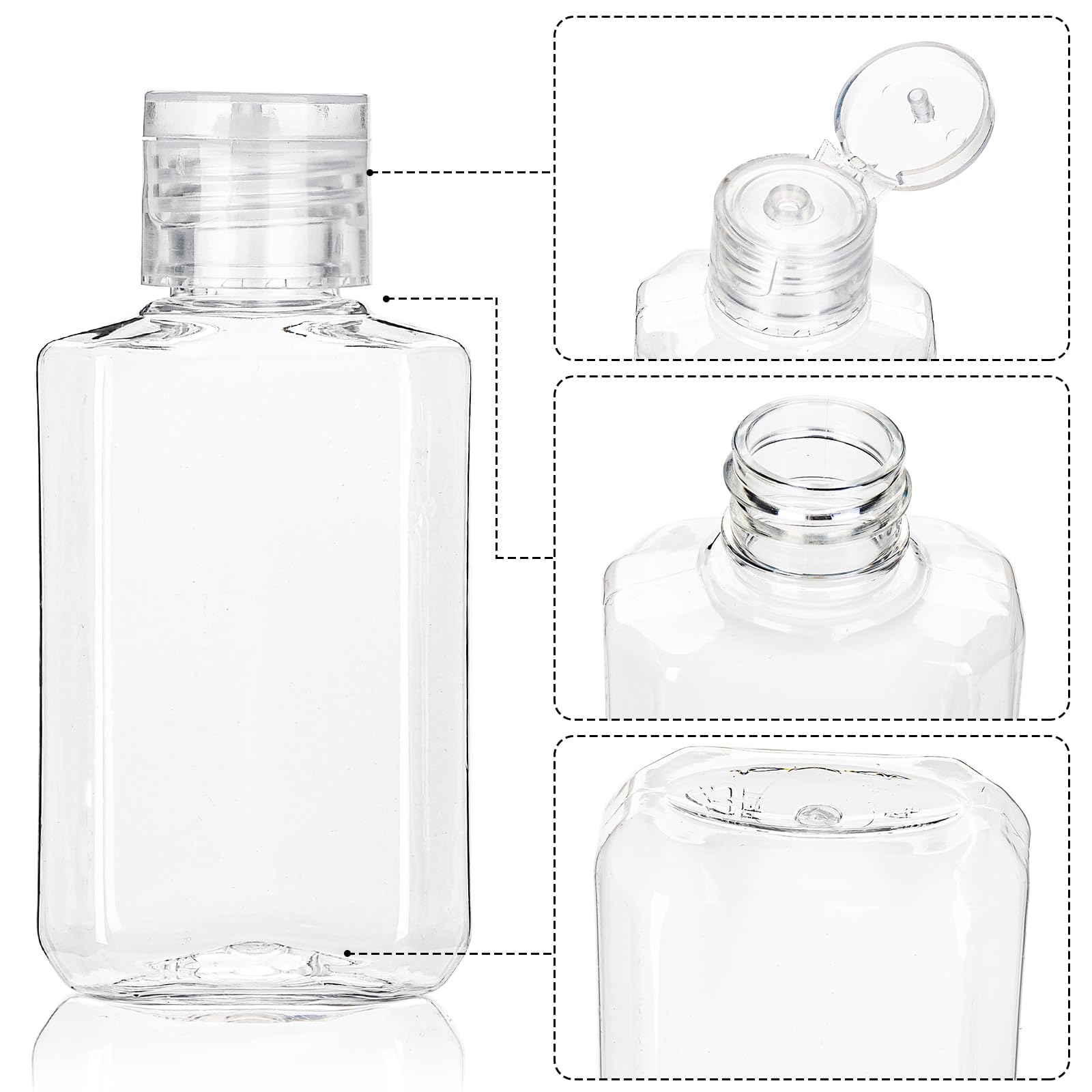 Pumtus 60 Pack Plastic Refillable Flip-Top Bottles, 2 Oz Clear Empty Travel Hand Sanitizer With Flip Cap, Portable Small Liquid