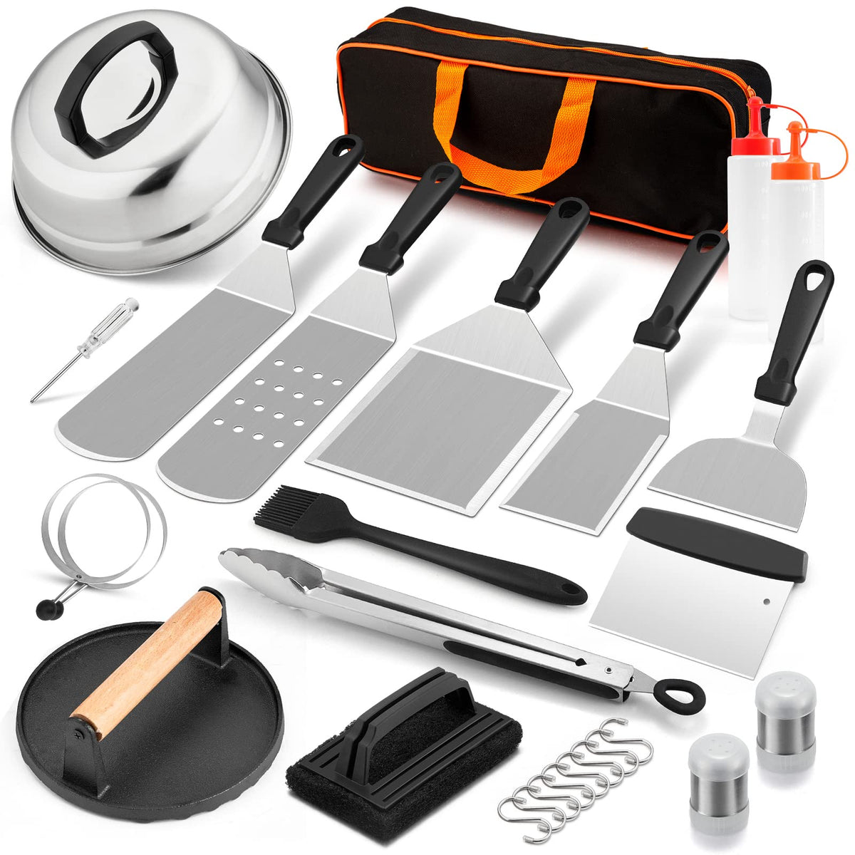 Hasteel Griddle Accessories Kit Of 18, Teppanyaki Tools For Flat Top Cooking Grilling Camping, Stainless Steel Melting Dome, Met
