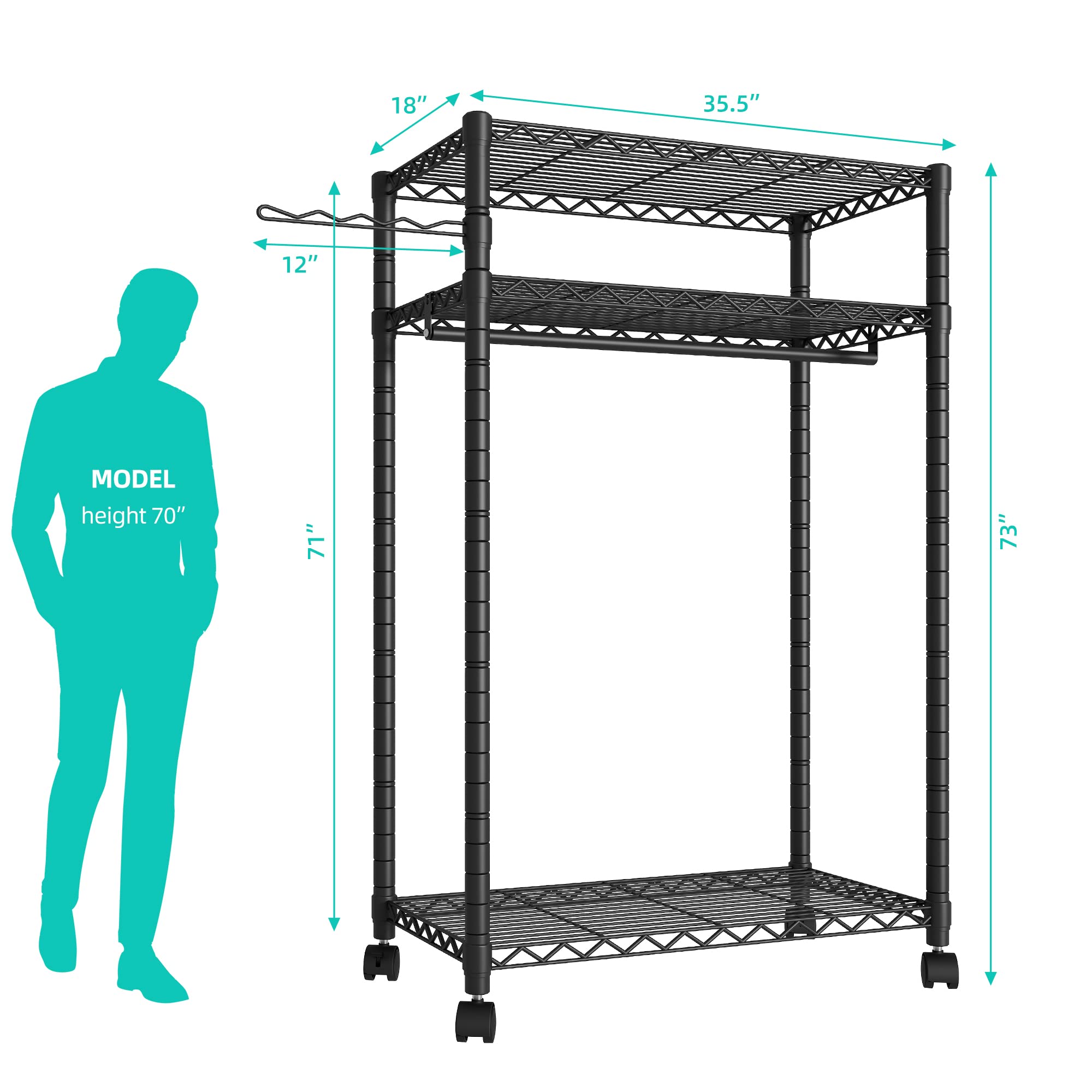 Punion Clothing Rack 7 Tiers Heavy Duty Clothes Rack With 2 Hanging Rods, Wire Garment Racks For Hanging Clothes, Large Portable