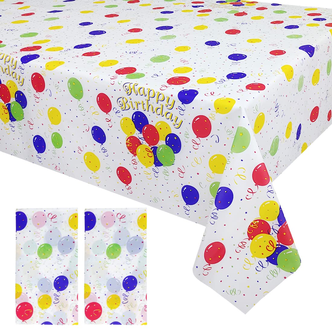 Mulbozy Colorful Balloons Plastic Tablecloth Rectangle - 2 Pcs Party Tablecloth Disposable For Party, Happy Birthday, Baby Showe