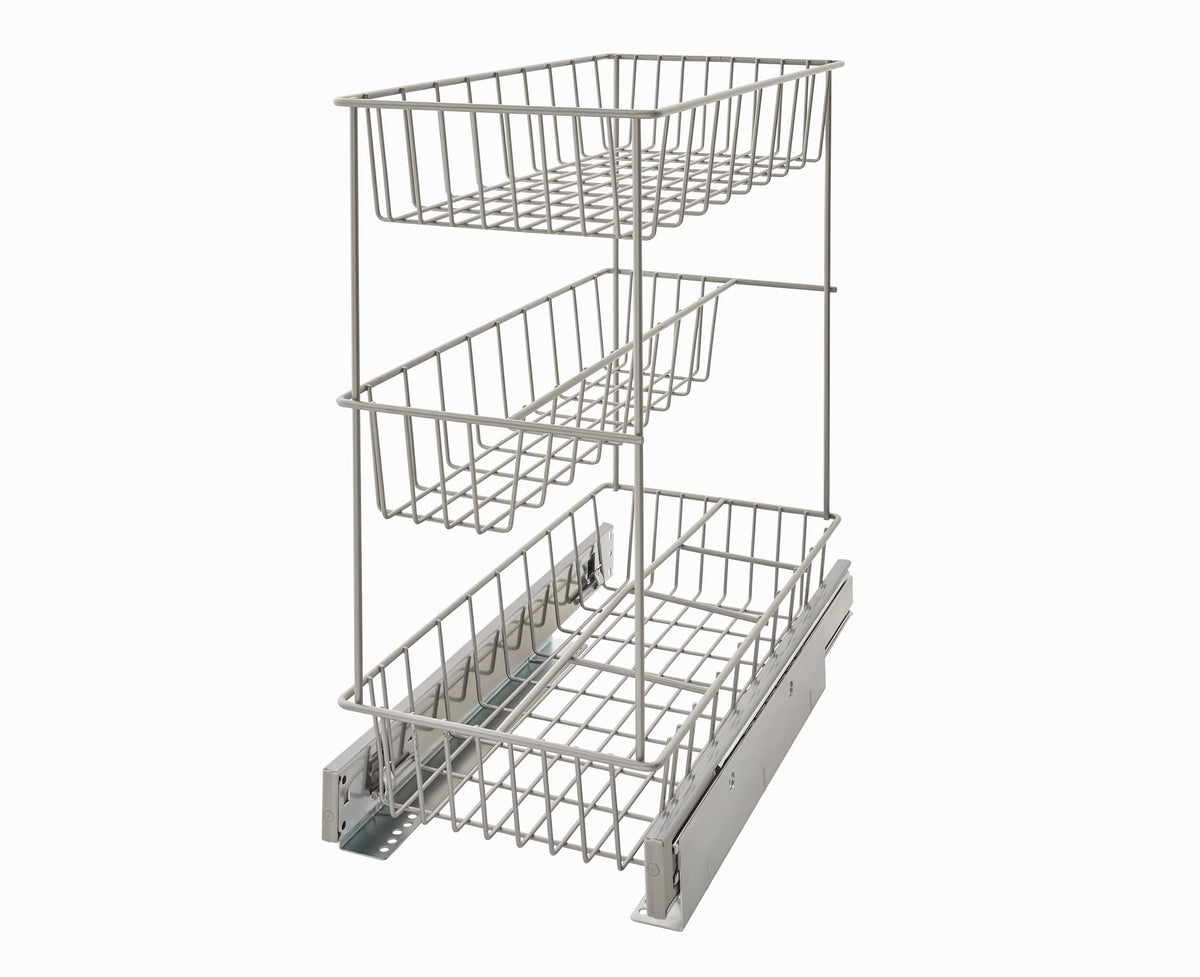 Closetmaid,Alloy Steel 32105 Premium Wide 3-Tier Compact Kitchen Cabinet Pull-Out Basket,12 Liters 8.75-Inch