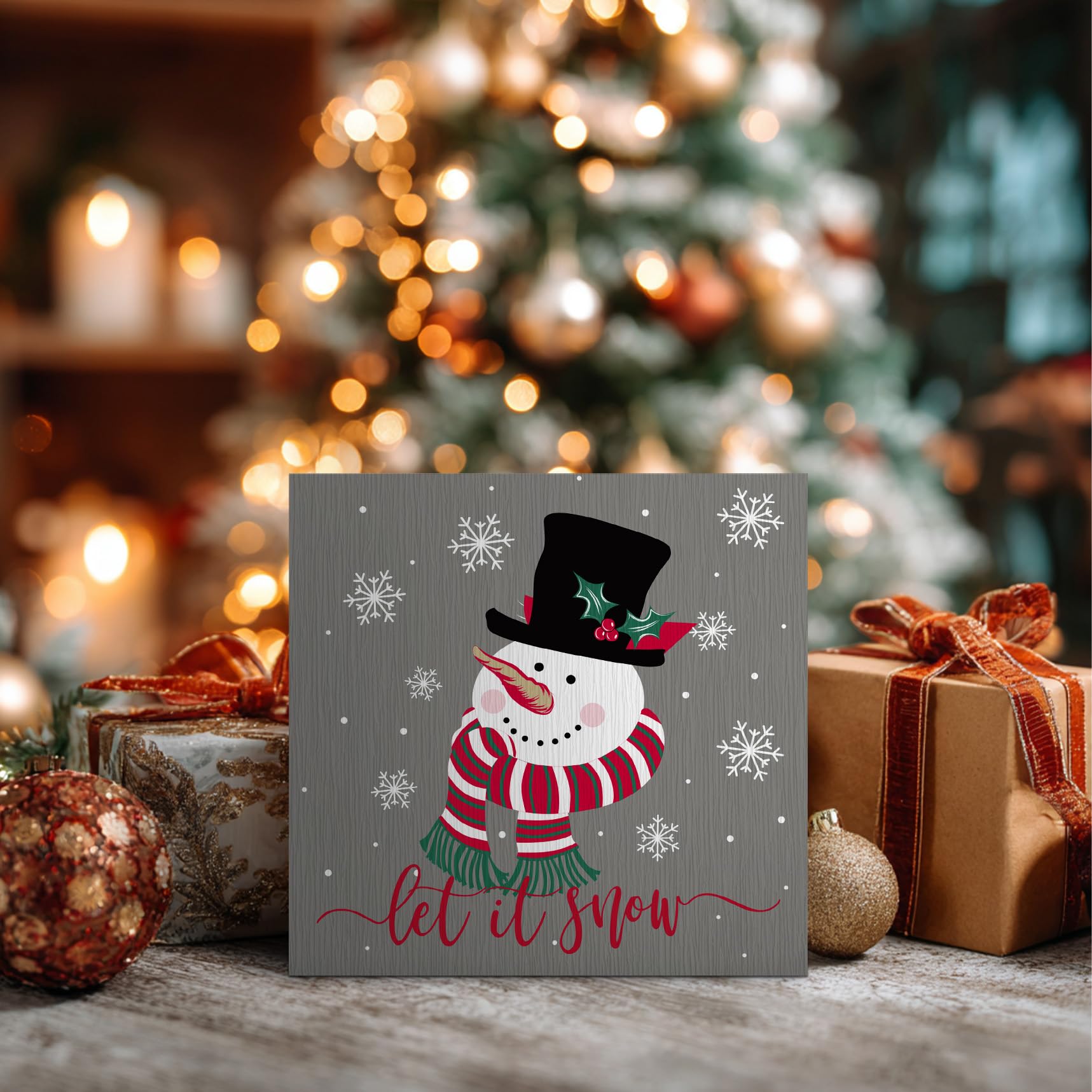 ANIANG Let It Snow Snowman Sign, Christmas Decorations, Winter Decor, Snowman Decorations, Xmas Seasonal Holiday Wood Block Box