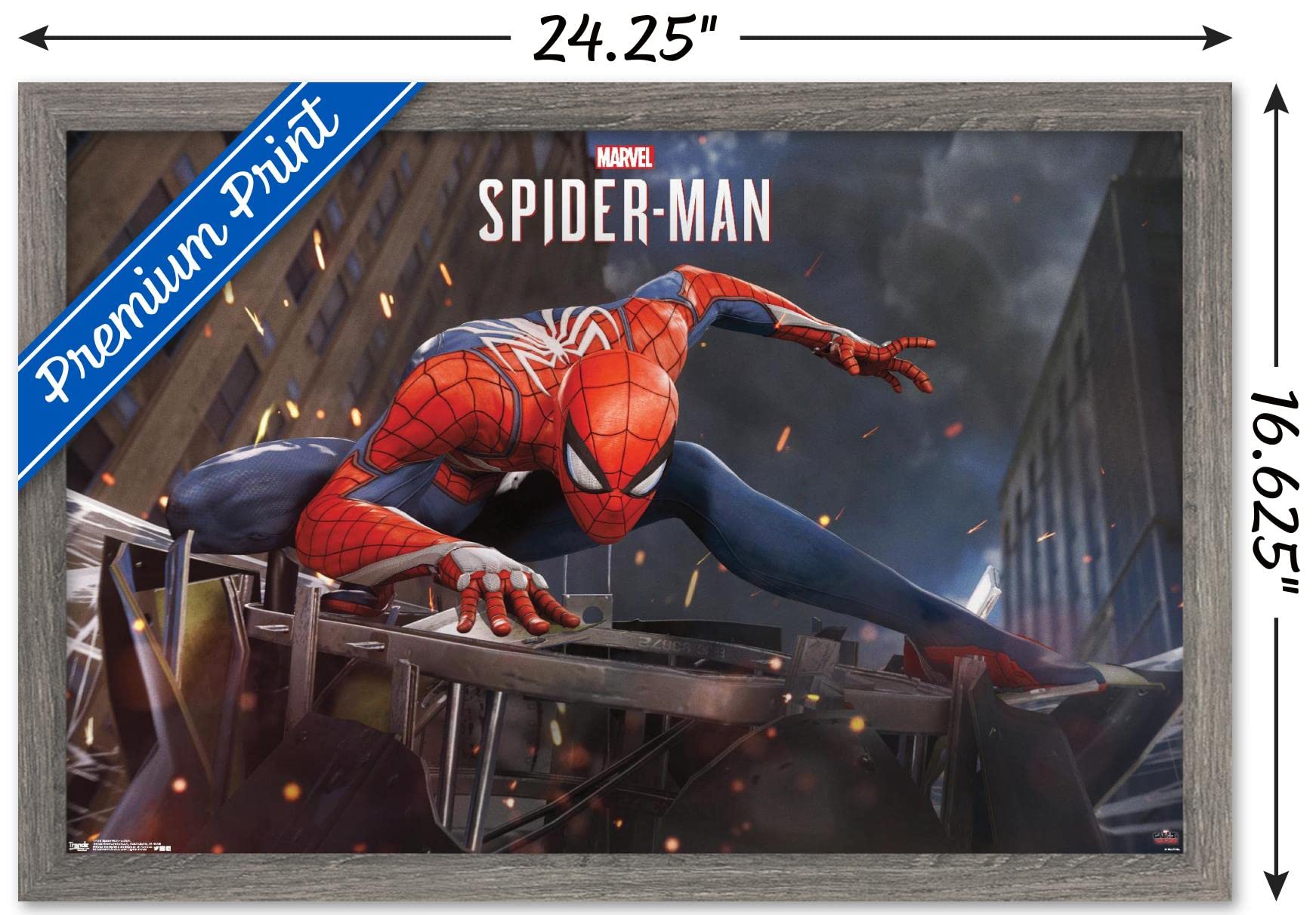 Trends International Marvel Comics - Spider-Man - Action Wall Poster, 14.725'' X 22.375'', Barnwood Framed Version
