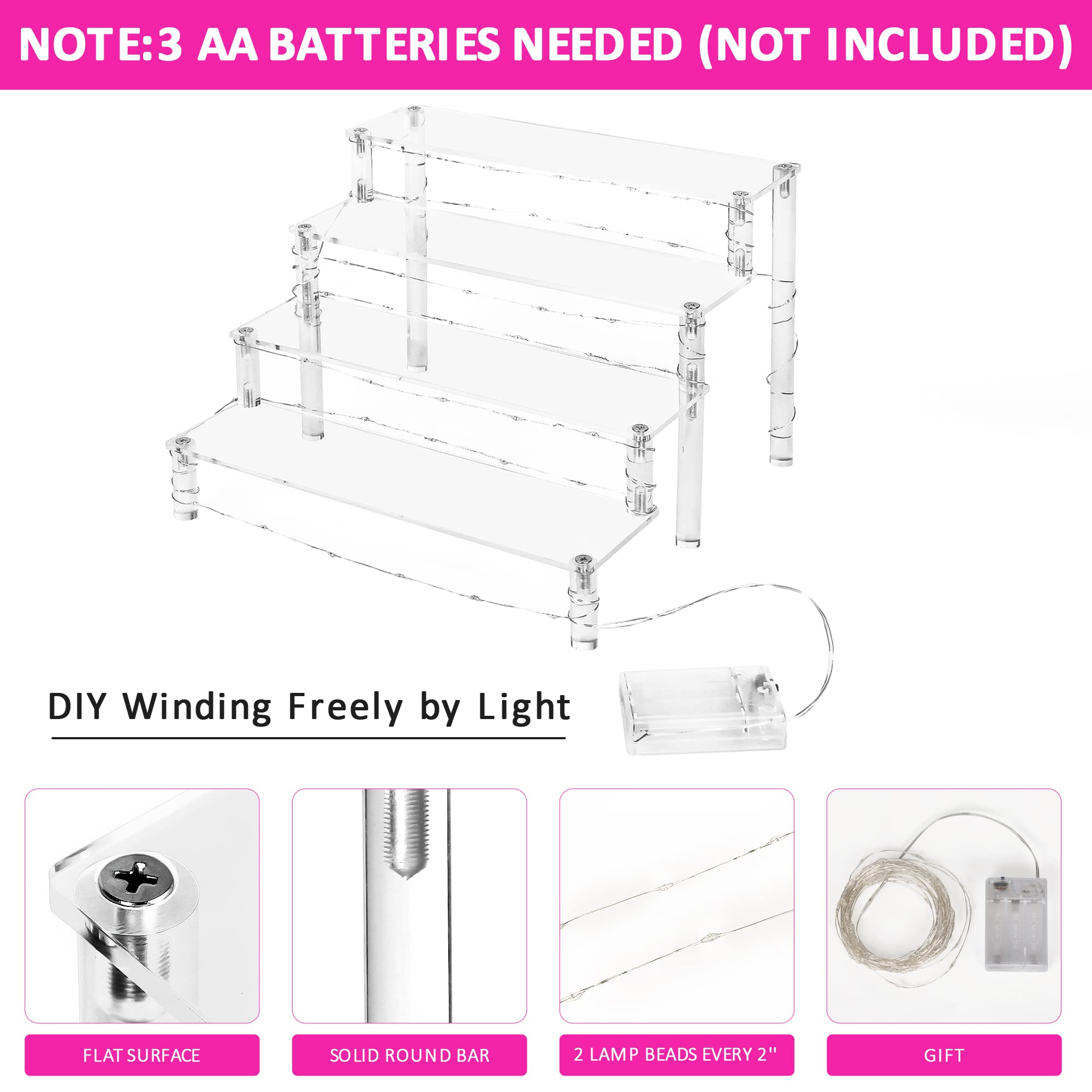 YestBuy Display Shelf Cake Stand - 4 Tier Shelf Cake Pop Stand - Multifunctional and Durable Acrylic Stand - Mounting Hardware Included - Ideal for Desserts  Cosmetics  Glassware  Figurines